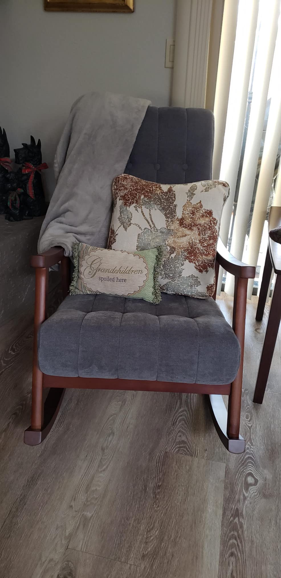 AVAWING Rocking Chair, Beige Upholstered High Back Solid Wood Armchair customer photo 2