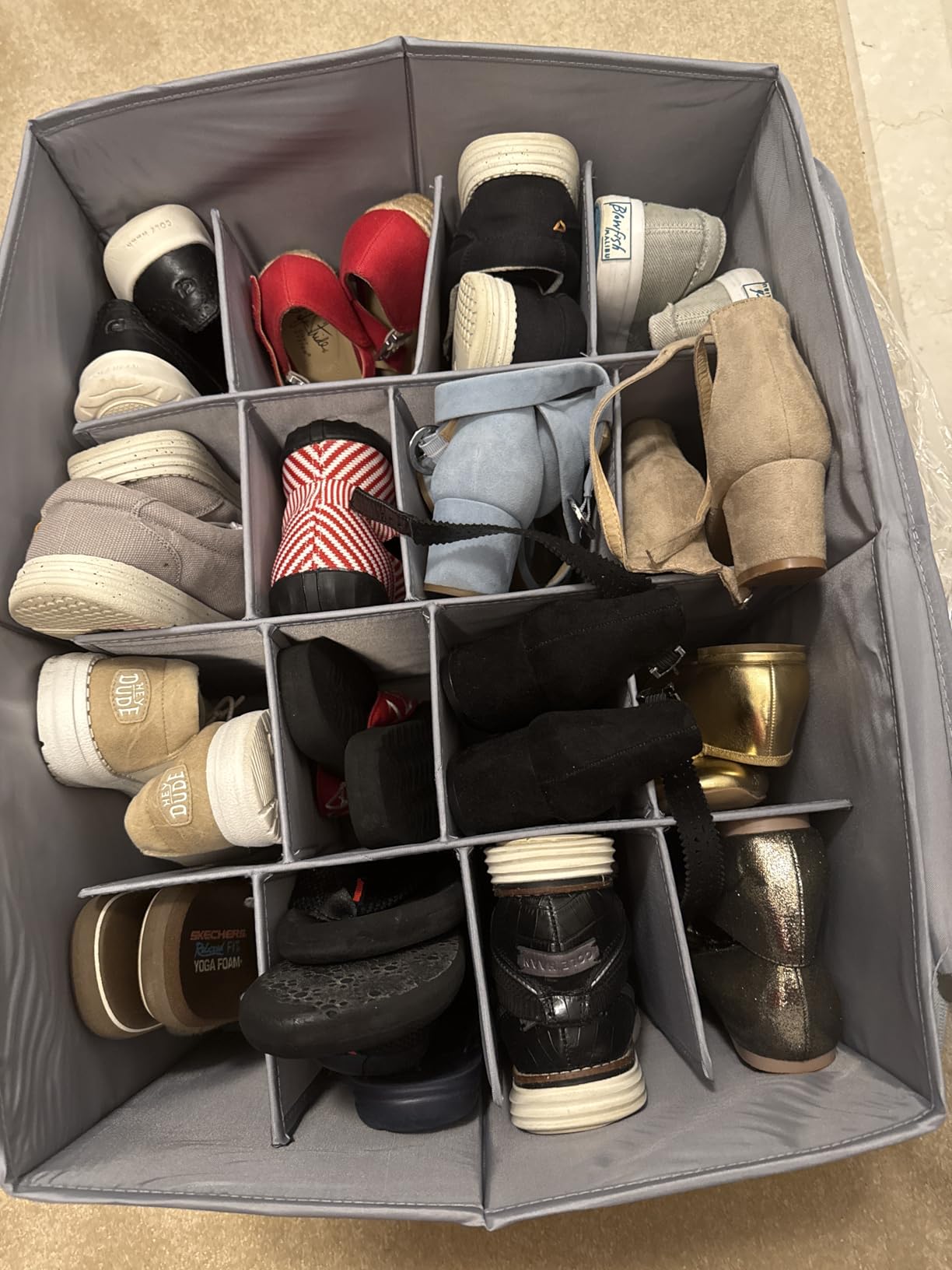 LUVHOMEE Shoe Organizer for Closet, Fits 16 Pairs, Large Shoe Box Storage Containers, Clear Foldable Shoe Storage Bins w/Bottom Support, Space Saving Shoes Holder w/Reinforced Handles, Gray customer photo 1