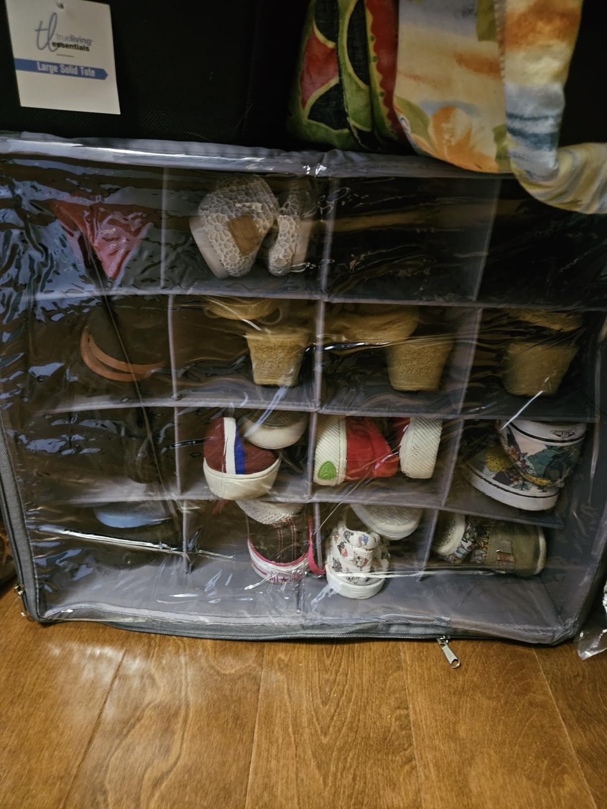 LUVHOMEE Shoe Organizer for Closet, Fits 16 Pairs, Large Shoe Box Storage Containers, Clear Foldable Shoe Storage Bins w/Bottom Support, Space Saving Shoes Holder w/Reinforced Handles, Gray customer photo 2