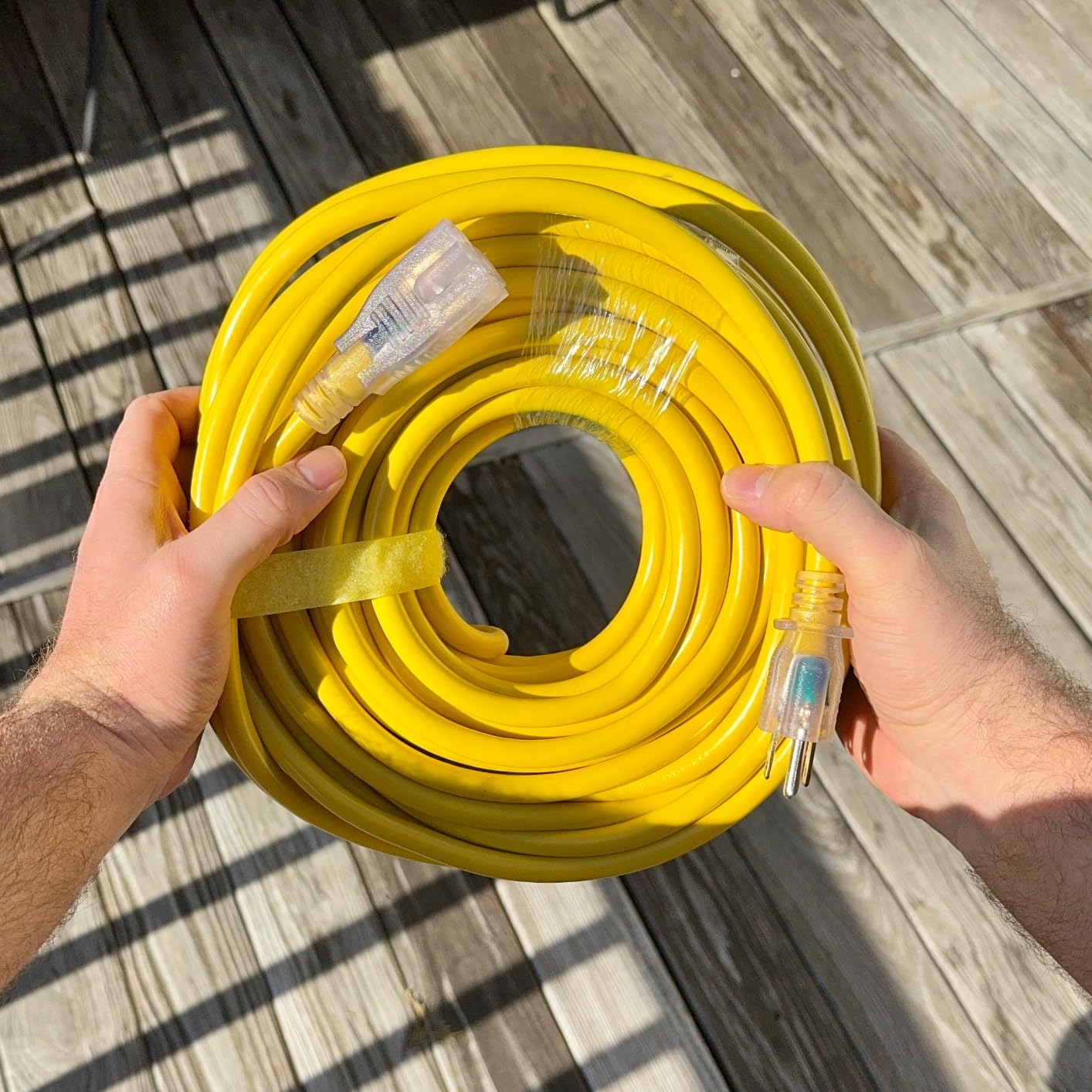 100 FT 12/3 Outdoor Extension Cord Waterproof, Heavy Duty Power Cord | 100FT Heavy Duty Flexible Cold-Resistant Long Power Cord Outside, 15Amp 1875W SJTW Yellow ETL Listed customer photo 1
