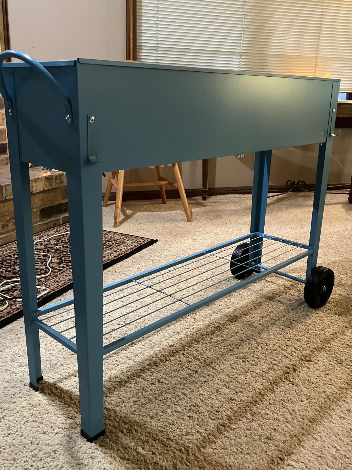 Raised Planter Box Beds with Wheels Legs, Elevated Garden Bed for Indoor Outdoor, Large Metal Mobile Planter Box with Bottom Shelf for Storing Tools for Vegetables Flower Herb Patio(Blue) customer photo 2