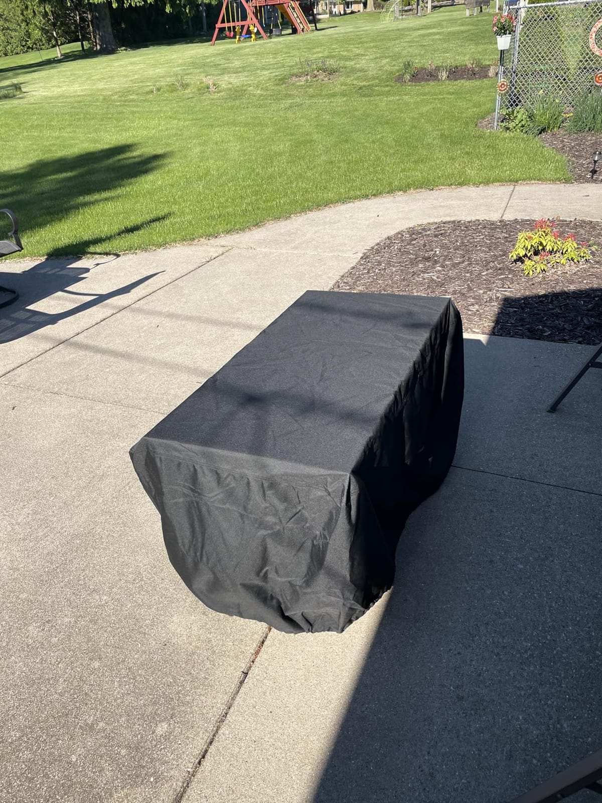 Rattaner 45 Inch Fire Table for Outside 60000 BTU Steel Gas Pit Outdoor with Woodgrain Marble Tabletop Glass Wind Guard Cover and Blue Crystal Beads customer photo 2