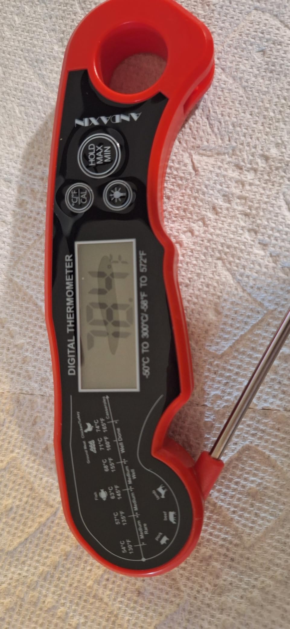 Meat Thermometer Digital for Grilling and Cooking - ANDAXIN Waterproof Ultra-Fast Instant Read Food thermometers with Backlight & Calibration for Kitchen, Deep Fry, BBQ, Grill(Red/Black), LCD customer photo 2