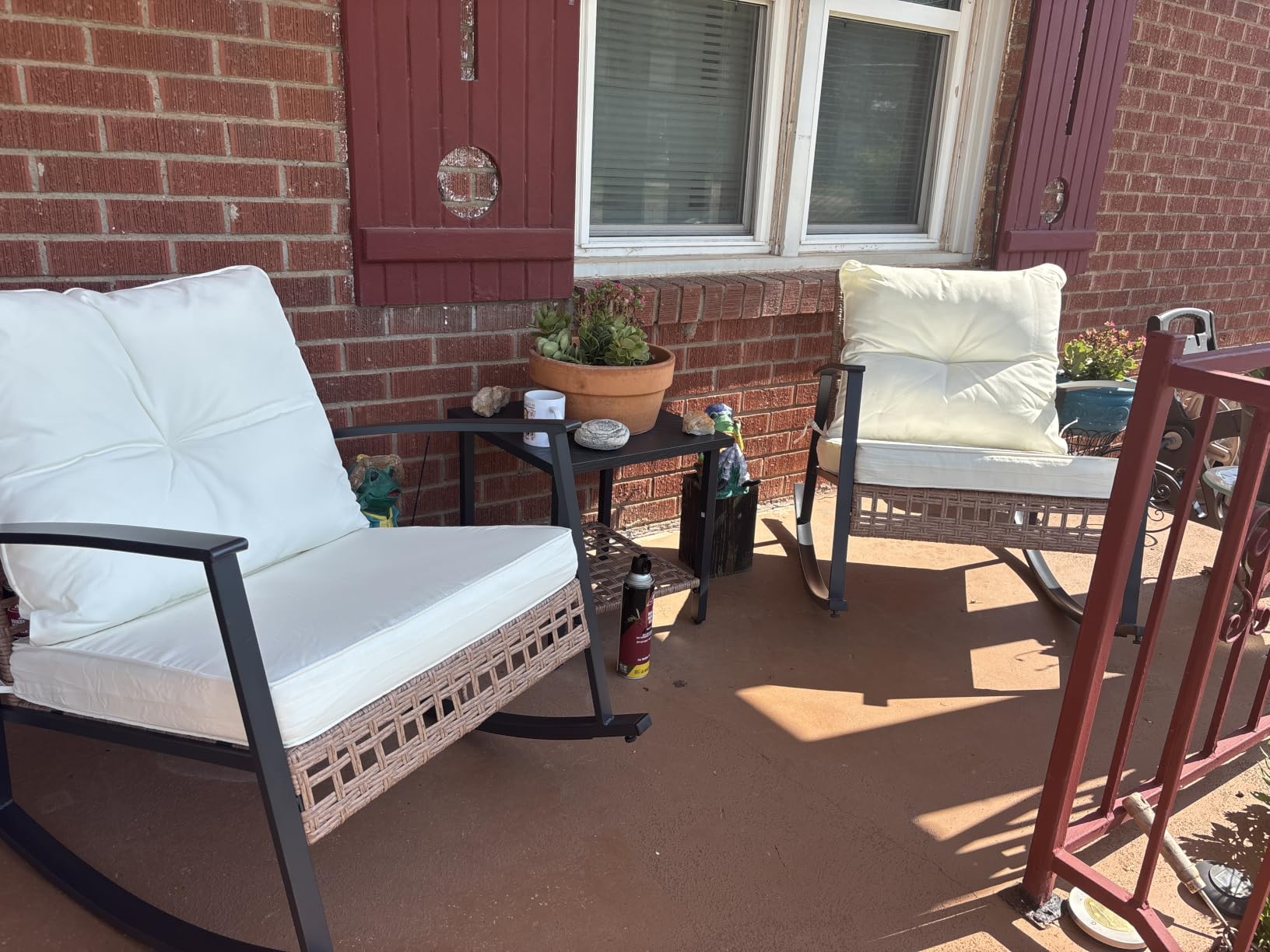 LAUSAINT HOME 3-Piece Rocking Bistro Set, Outdoor Patio Furniture with Thick Cushions and 2-Tier Coffee Table, Oversize Rattan Conversation Set for Garden, Balcony, Backyard (Beige) customer photo 2