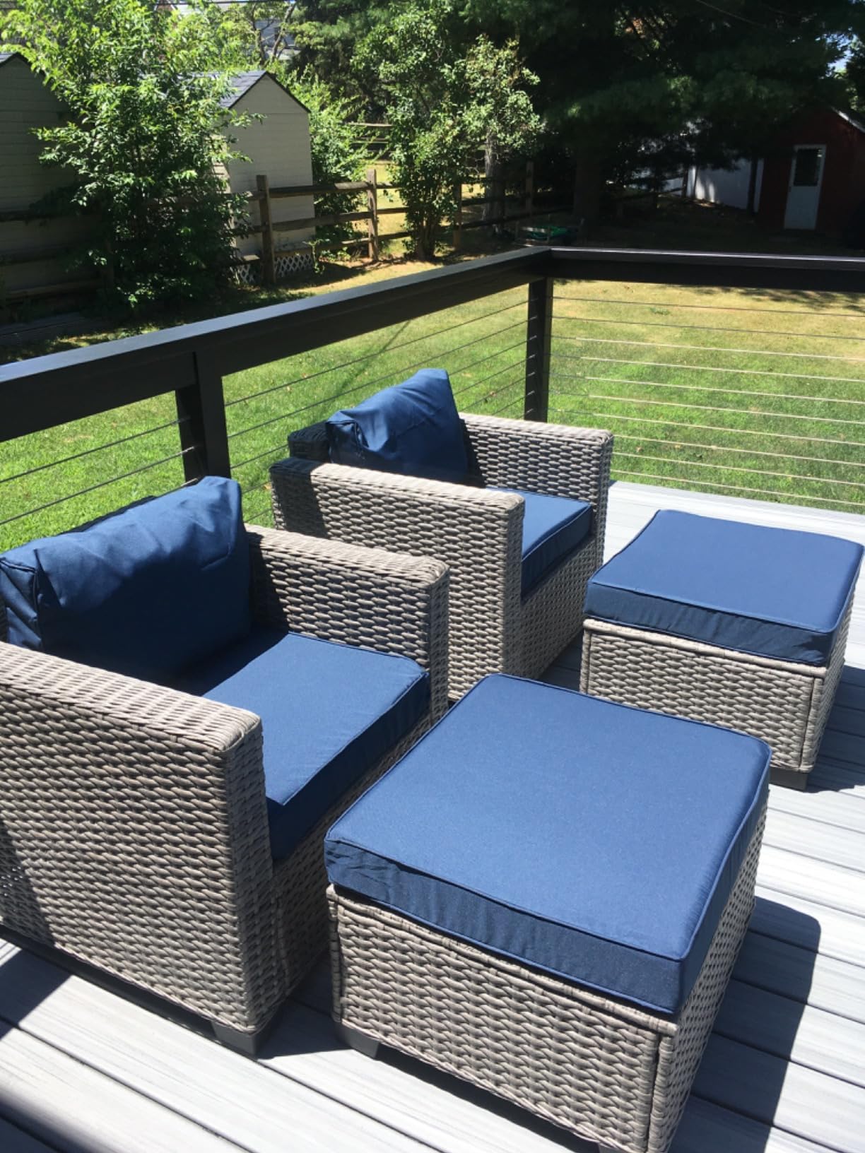 Rattaner Patio Furniture Set with 45-Inch Fire Pit 7-Piece Outdoor Furniture Sets Patio Couch Outdoor Chairs 60000 BTU Propane Fire Pit Table Non-Slip Cushions and Waterproof Covers, Navy Blue customer photo 2