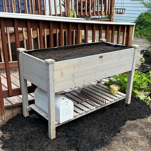 Best Choice Products Raised Garden Bed 48x24x32-inch Mobile Elevated Wood Planter w/Lockable Wheels, Storage Shelf, Protective Liner - Gray customer photo 1