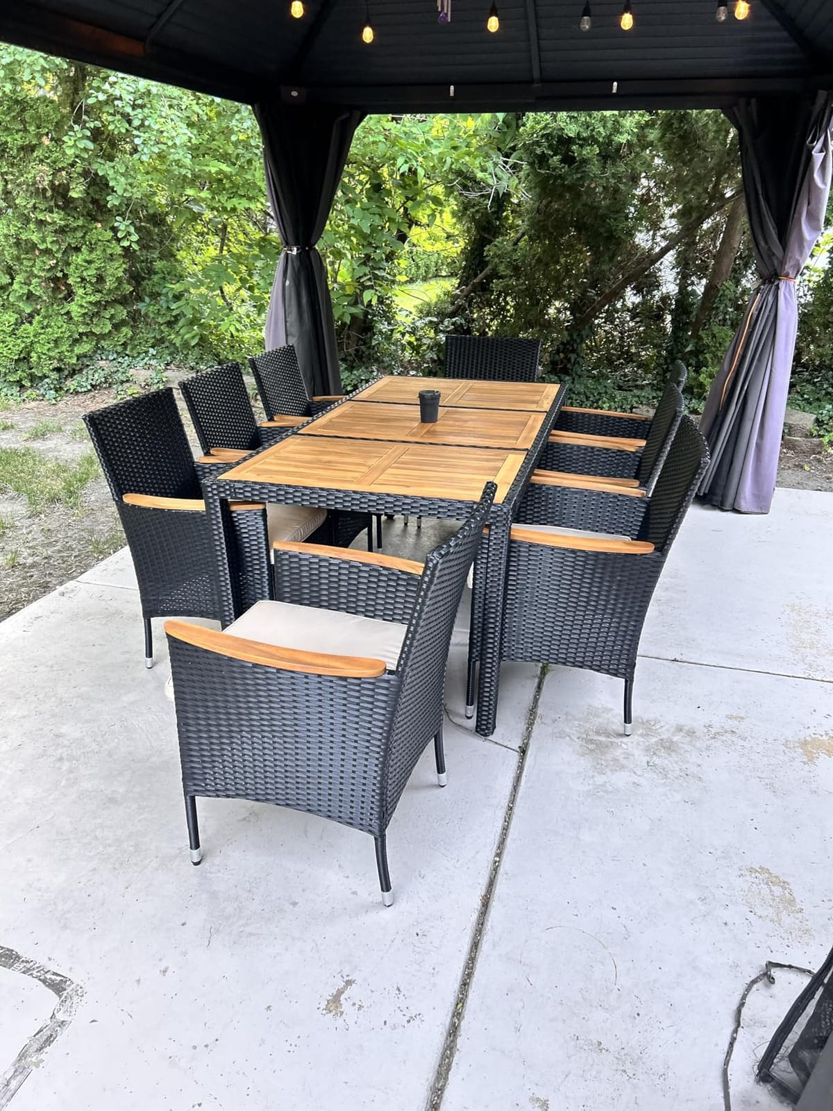 Flamaker Patio Dining Set for 6 Outdoor Acacia Wood Table and Chairs, Black customer photo 2