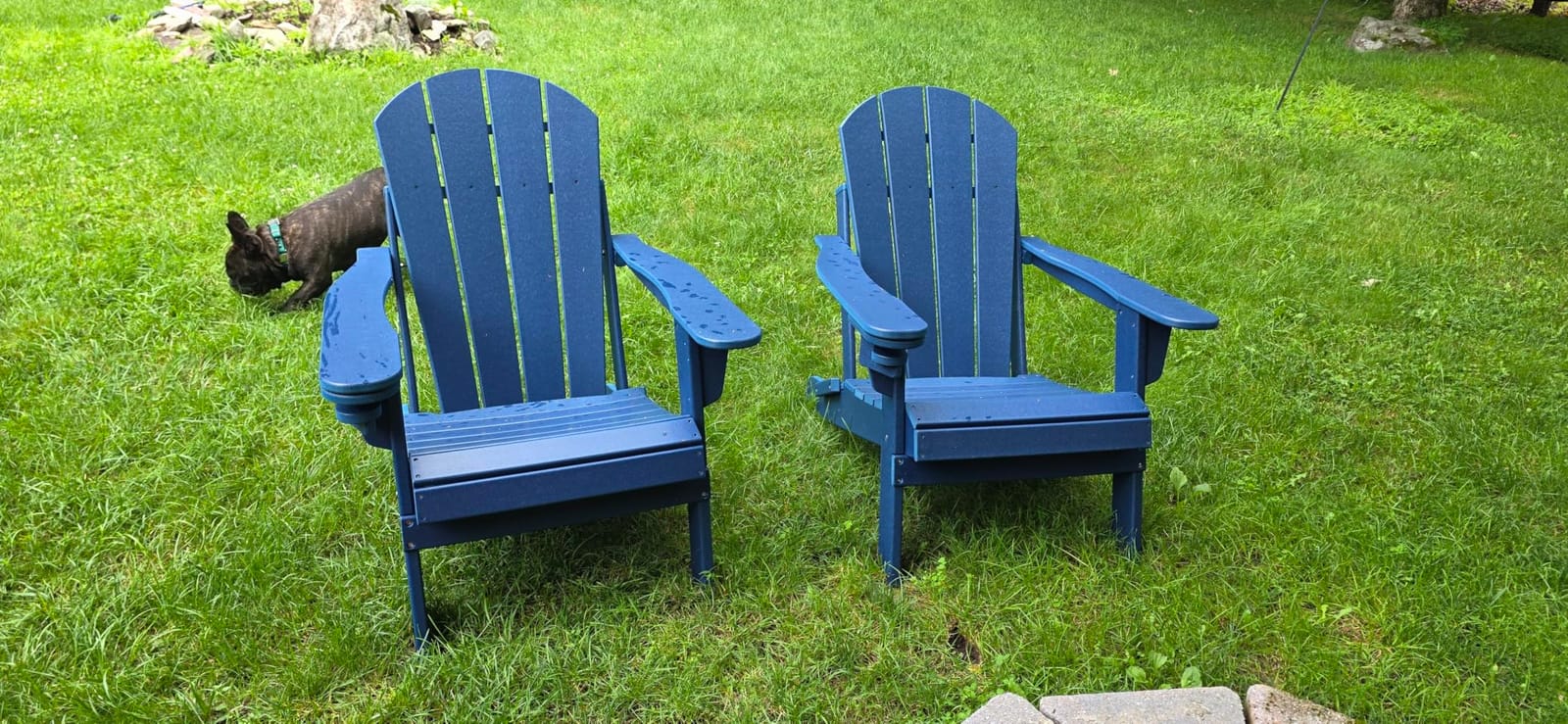 GREENVINES Folding-Adirondack-Chairs Set of 2, HDPE All Weather, Blue | Hidden Cup Holder | 5” Wide Armrests | Foldable Fire Pit Chair | Reclined Legs | Low Maintenance for Outdoor Patio Deck customer photo 1