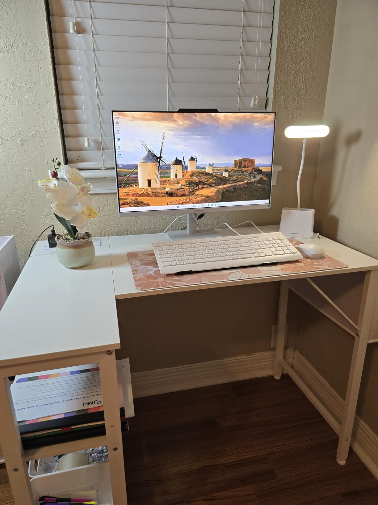 Lufeiya White L Shaped Computer Desk with Power Outlet Shelves, 40 Inch Small Reversible Corner Desk for Small Space Home Office, L-Shaped Desk PC Desks, White customer photo 1