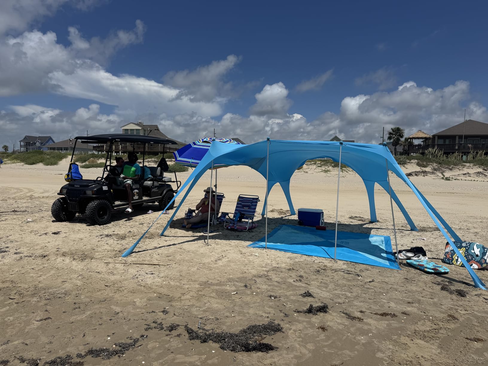 Rhino Valley 10 x 10 FT Beach Tent UPF50+ with 8 Sandbags 4 Poles, Sky Blue | Beach Canopy UPF50+ Protection Outdoor Beach Tent Sun Shelter Umbrella for Sand, Camping, Fishing Essentials customer photo 1