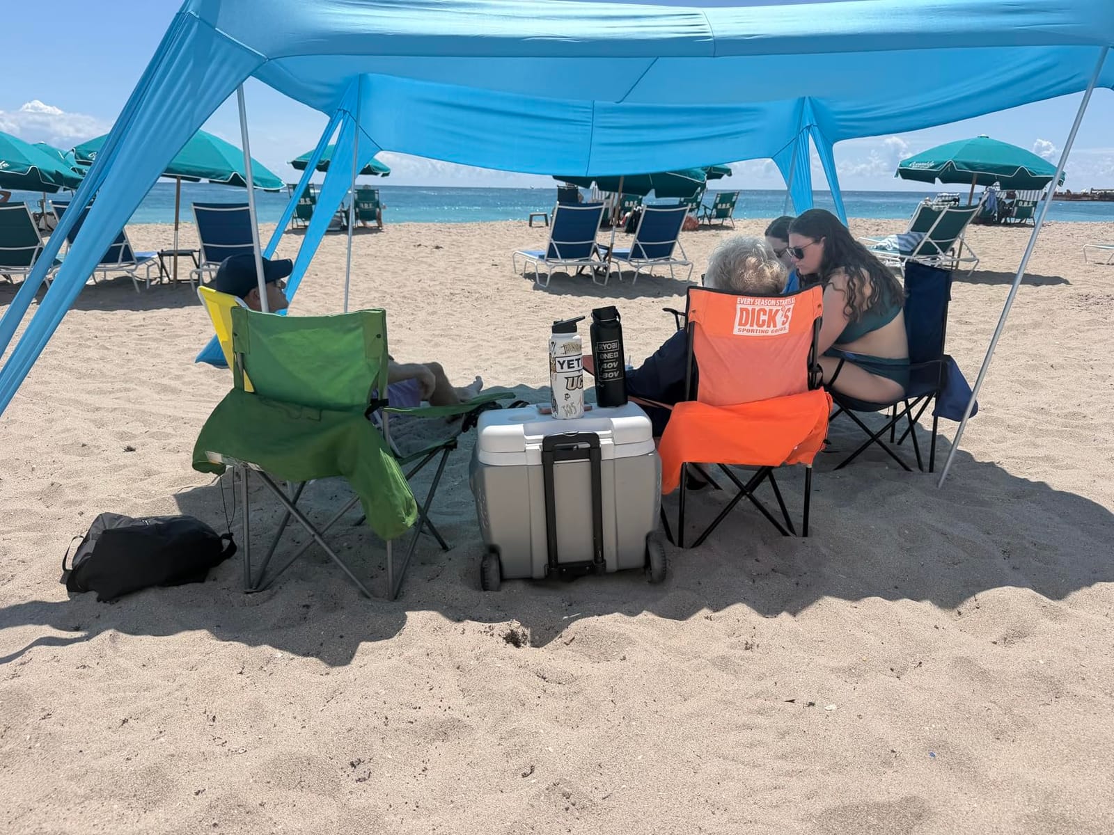 Rhino Valley 10 x 10 FT Beach Tent UPF50+ with 8 Sandbags 4 Poles, Sky Blue | Beach Canopy UPF50+ Protection Outdoor Beach Tent Sun Shelter Umbrella for Sand, Camping, Fishing Essentials customer photo 2