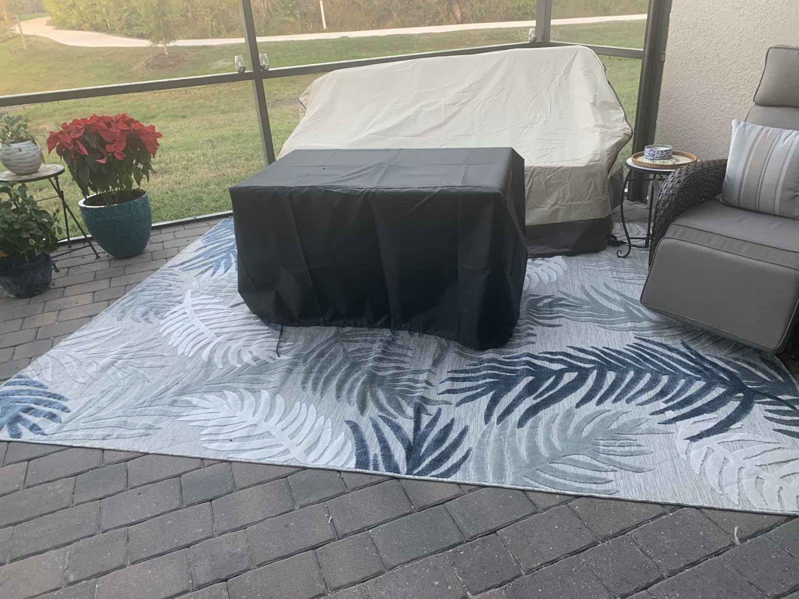 44 Inch Propane Gas Fire Pits Table for Outside Patio, 60000 BTU Rectangular Outdoor Wicker Rattan Fire Pit with Glass Wind Guard customer photo 2