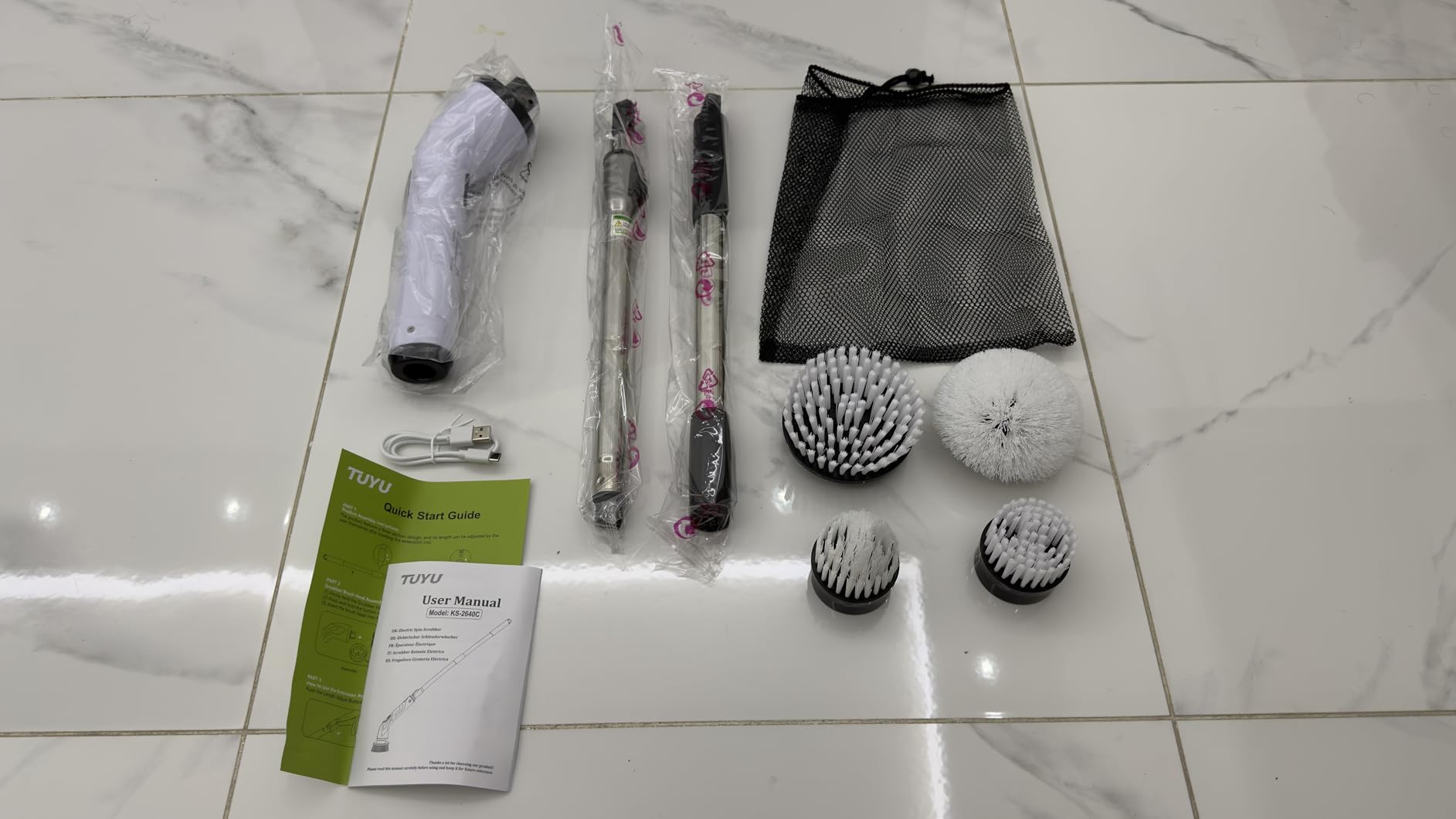 TUYU Electric Spin Scrubber, Cordless Cleaning Brush for Bathroom,Home | IPX7 waterproof power scrubber with LCD display, multi heads, extendable handle, 90min runtime for bathroom kitchen glass car customer photo 1