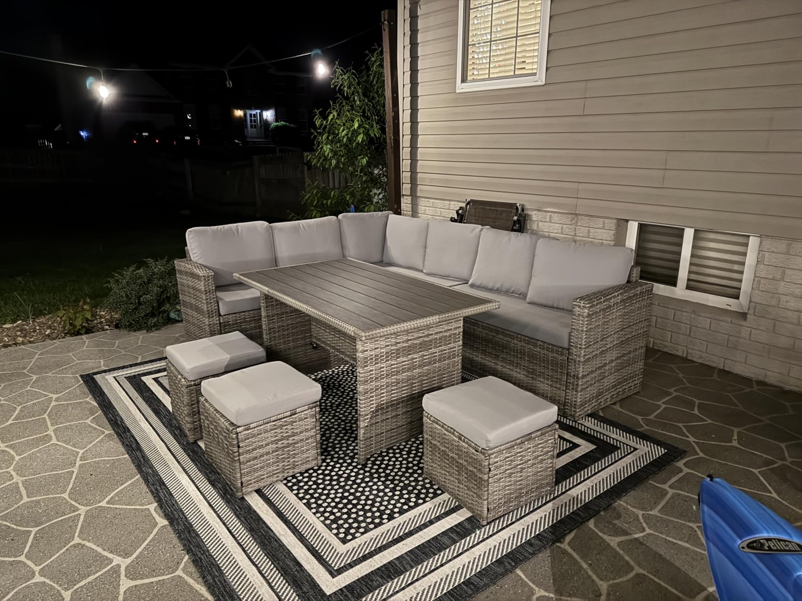 Wumiokio Patio Furniture Set, 7 Pieces Outdoor Patio Furniture with Dining Table&Chair, All Weather Wicker Conversation Set with Ottoman,Grey (Include Sofa Dust Cover) customer photo 1
