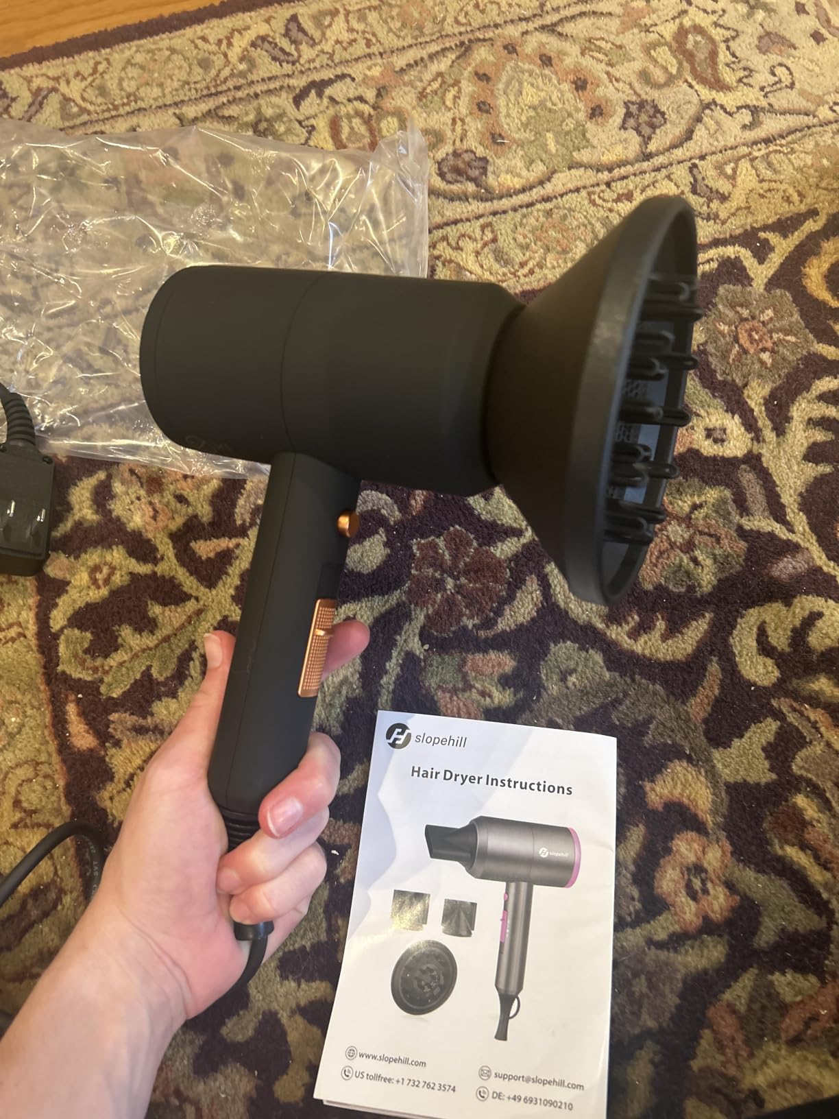 slopehill Professional Ionic Hair Dryer, Powerful 1800W Fast Drying Low Noise Blow Dryer with 2 Concentrator Nozzle 1 Diffuser Attachments for Home Salon Travel (Black) customer photo 1
