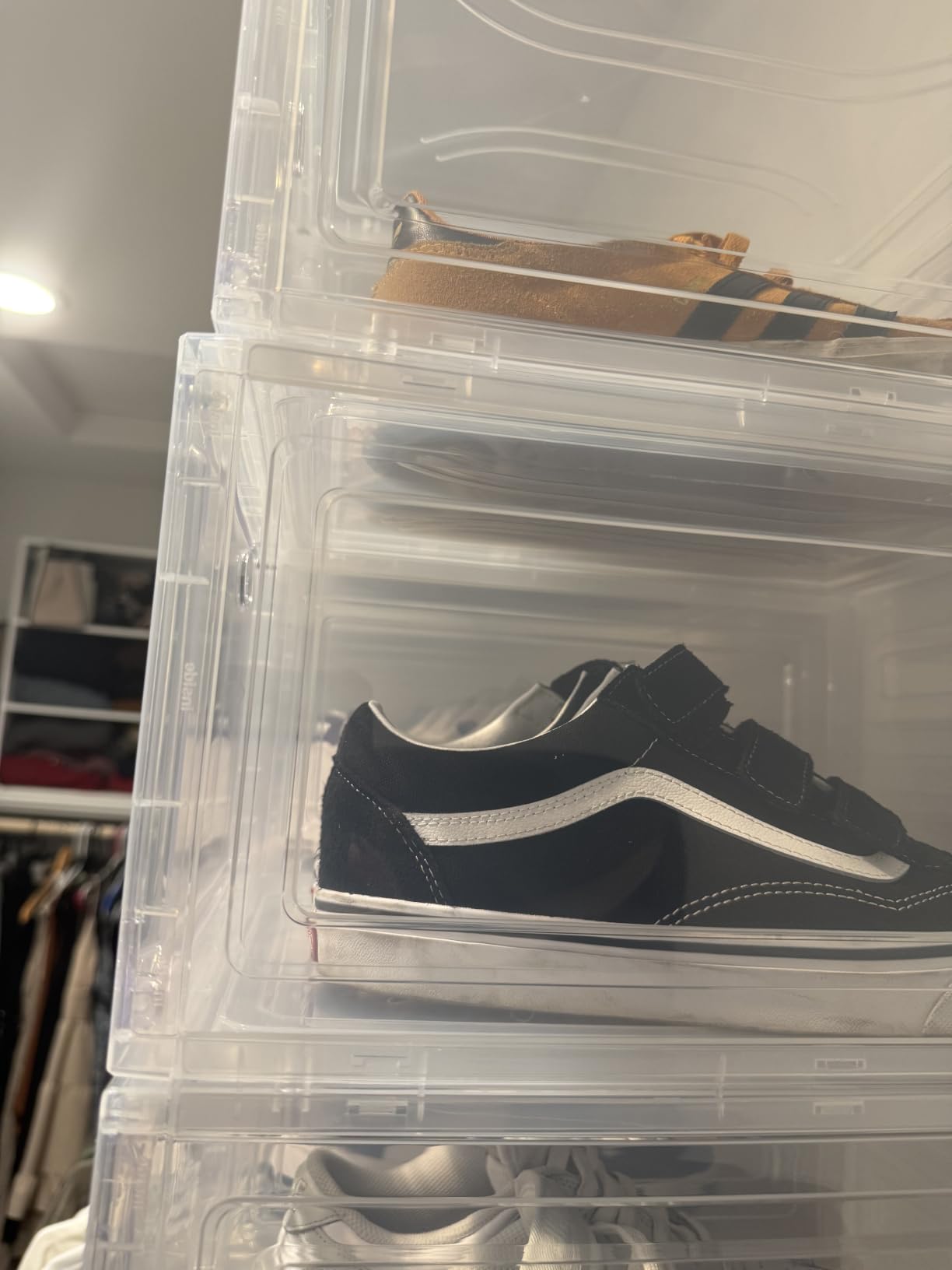 Large Thick Clear Shoe Organizer, Magnetic Door Stackable Shoe Storage Box | Foldable Shoe Storage Boxes for Sneakers & Boots, Space-Saving Closet Shoe Cabinet with Clear Magnetic Door, 9 Pack White customer photo 1