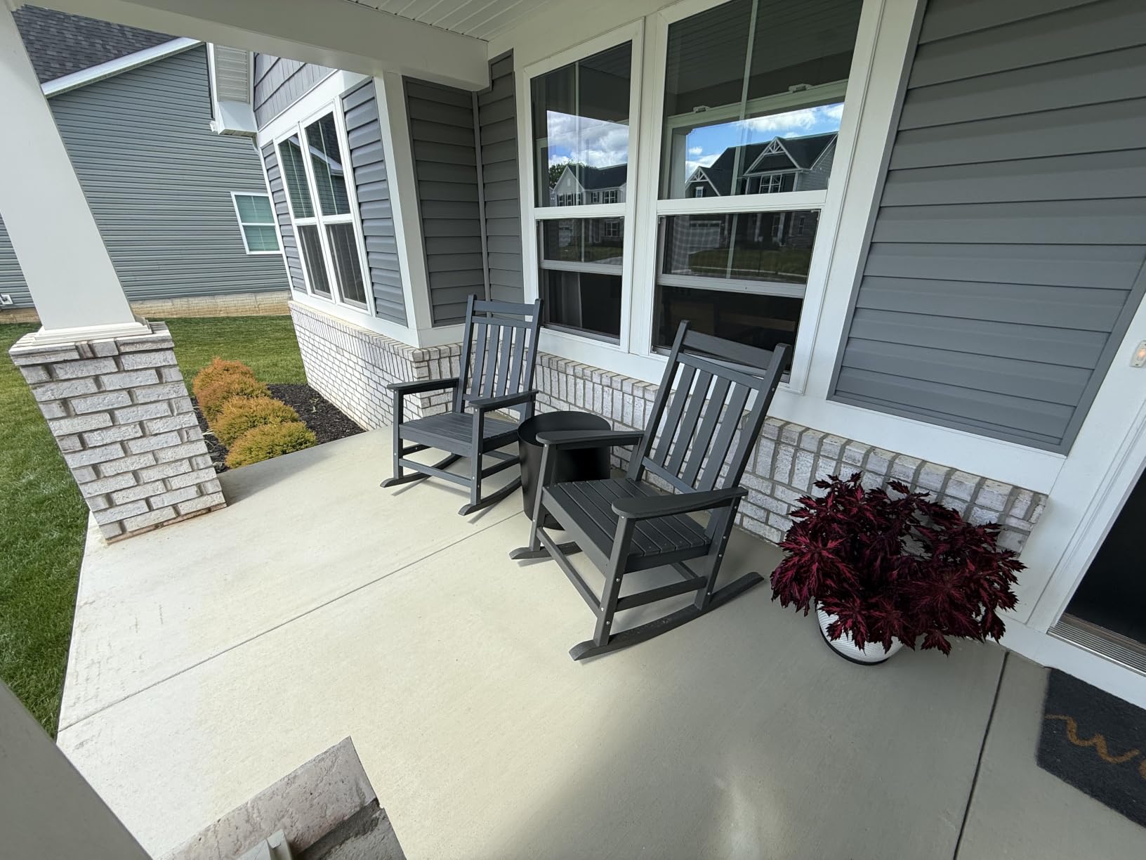 SERWALL Outdoor Rocking Chair Set of 2, HDPE Rocking Chairs for Adult, Black customer photo 1