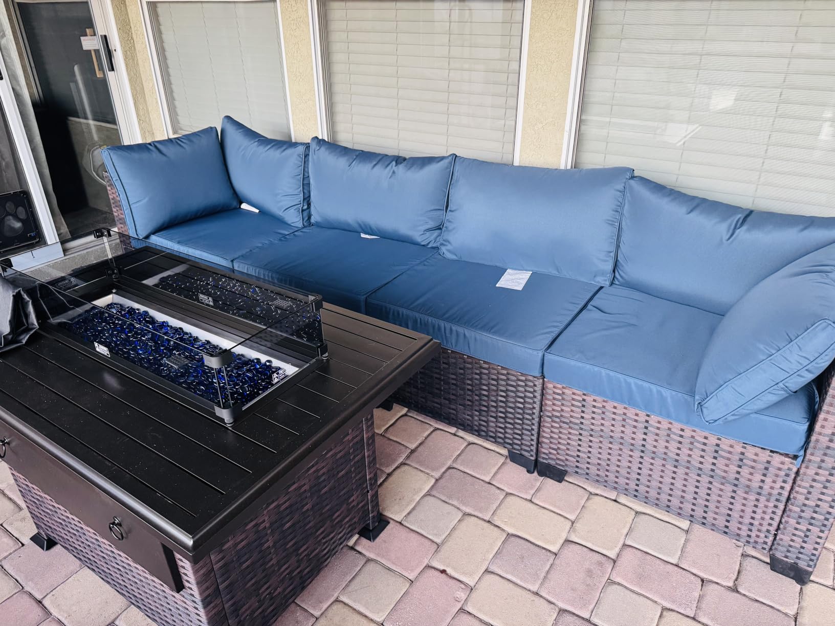 Kullavik 8 Piece Outdoor Wicker Patio Furniture Set with Fire Pit Table customer photo 1