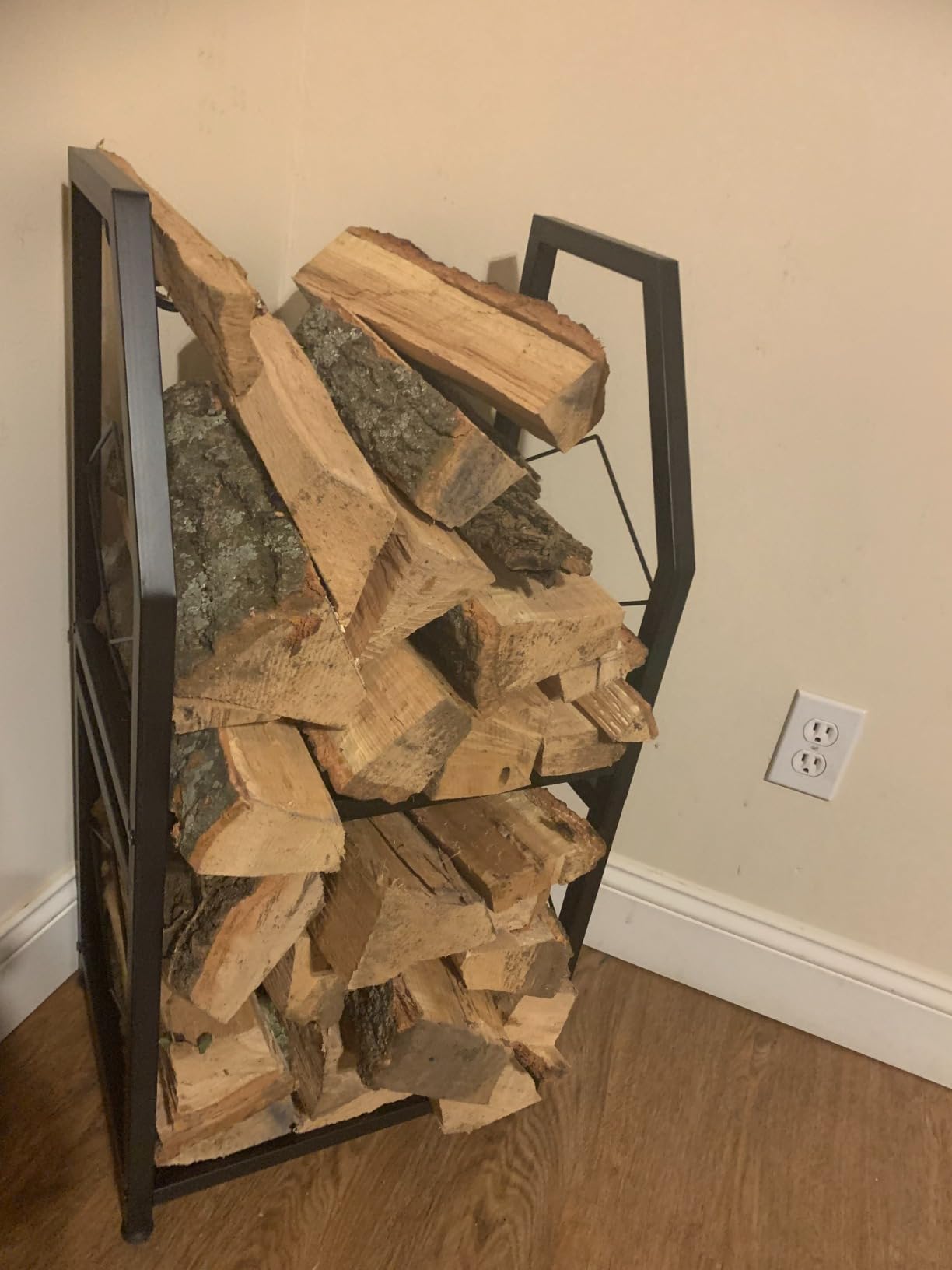 VyGrow Firewood Rack for Indoor, 2-Tier Firewood Holder with 3 Hanging Hooks, Heavy Duty Wood Rack for Outdoor Patio, Black customer photo 2