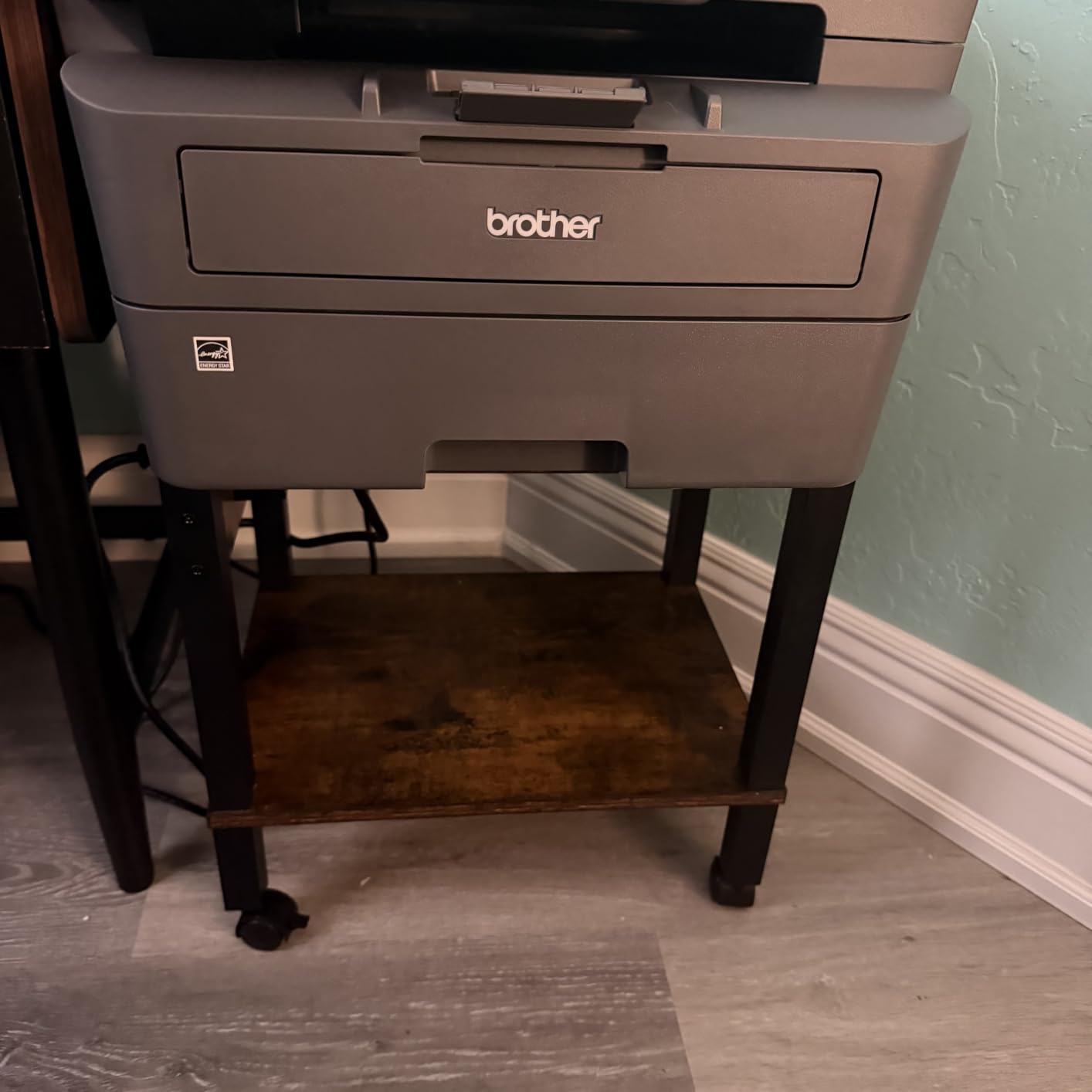 HOOBRO 2-Tier Printer Stand with Charging Station, Under Desk Printer Table, Printer Cart with Storage Shelves, Shelf for Small Spaces, for Home Office, Rustic Brown and Black BF38UPS01 customer photo 1
