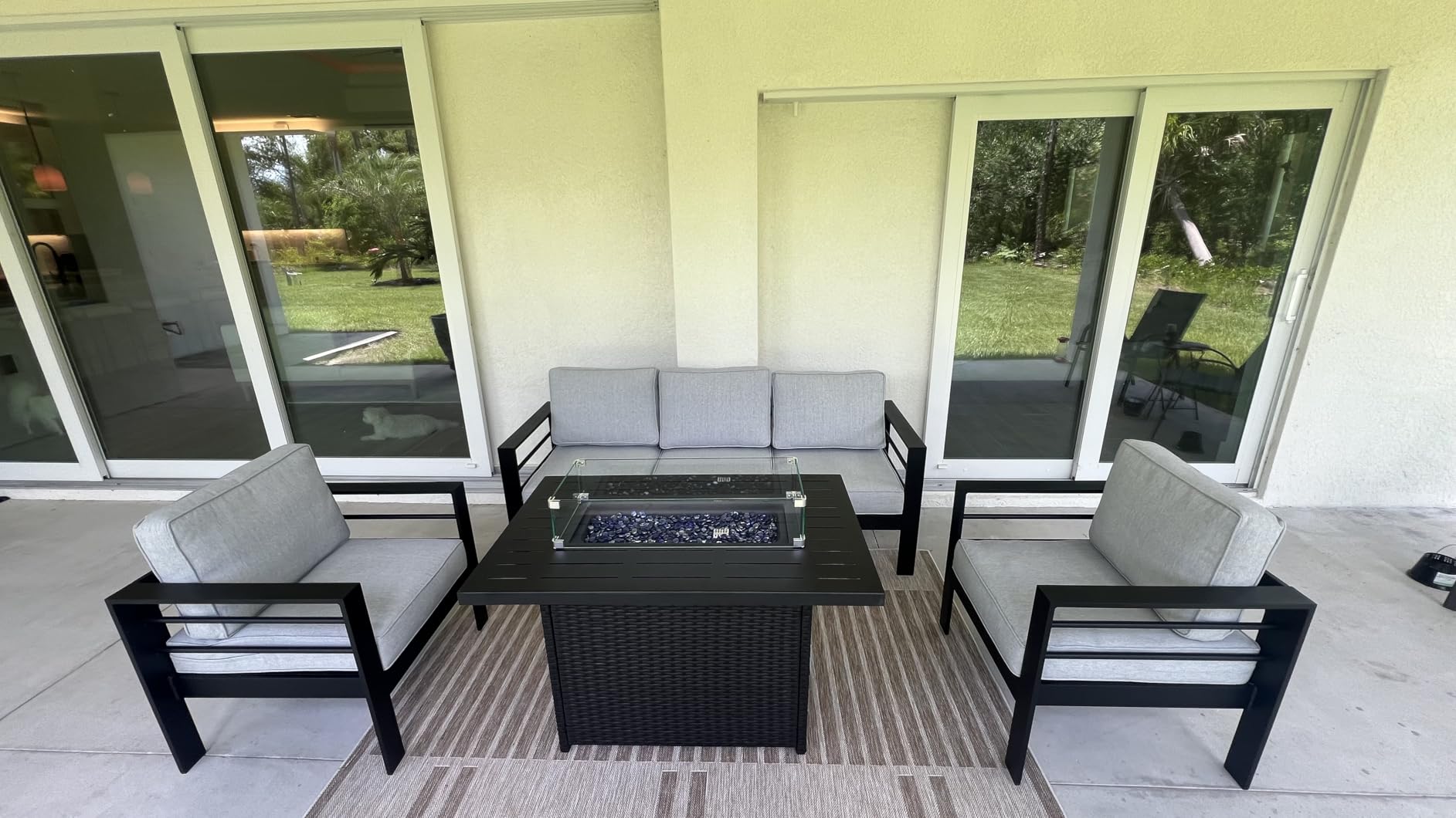 LayinSun Outdoor Aluminum Furniture Set with Fire Pit Table, 4 Pieces Patio Sectional Conversation Chat Sofa Modern Seating Set customer photo 1