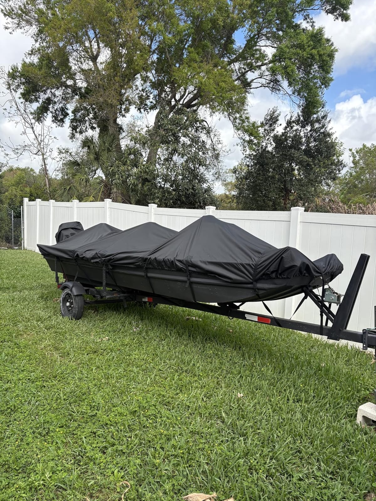 Solim 14FT Jon Boat Cover with Motor Cover, 1200D PU Waterproof Heavy Duty Mooring Cover, Trailerable Marine Grade Polyester Canvas Replacement for Jon Boat 14' Long Beam Width Up to 70 in, Gray customer photo 1