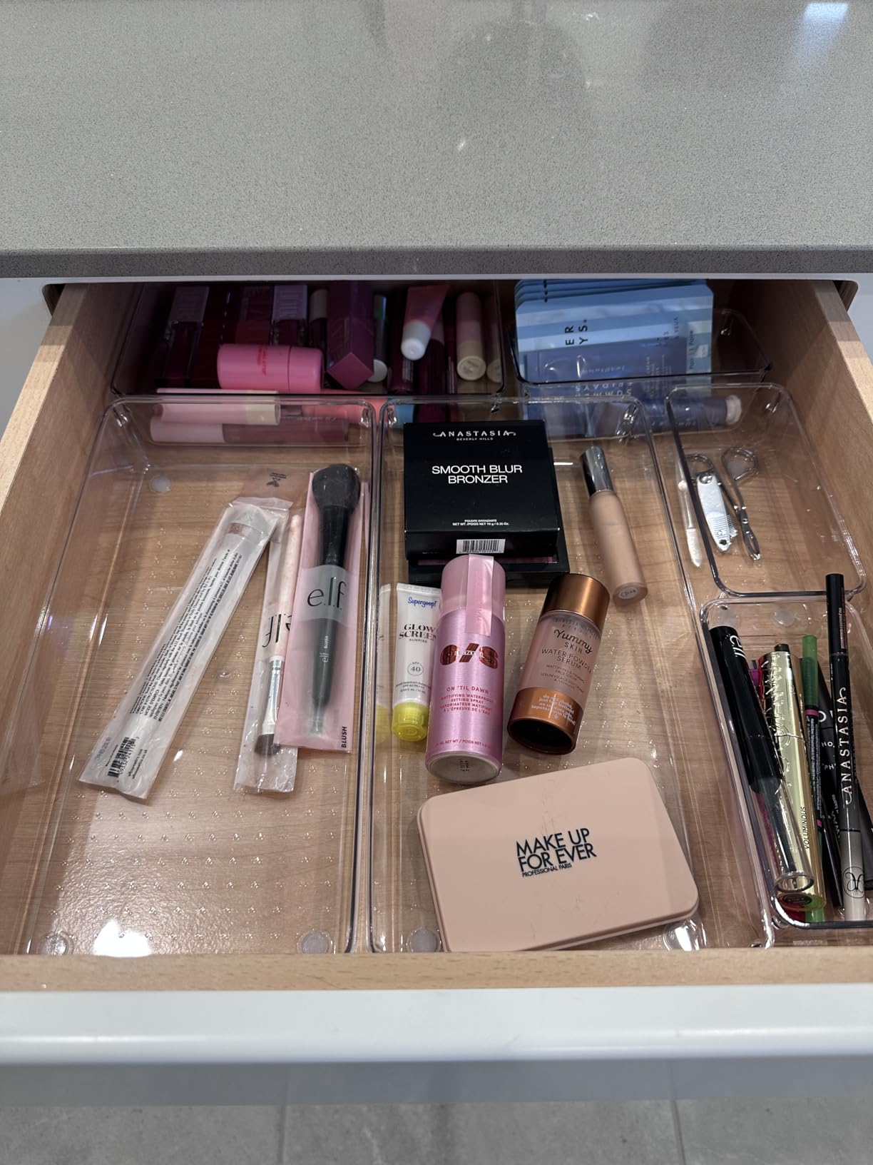 6 Pack Large Clear Plastic Drawer Organizer Trays, Acrylic Kitchen Drawer Organization and Storage Dividers, Non-Slip Storage Bins for Makeup, Kitchen Utensils, Bathroom, Jewelries and Office Desk customer photo 1