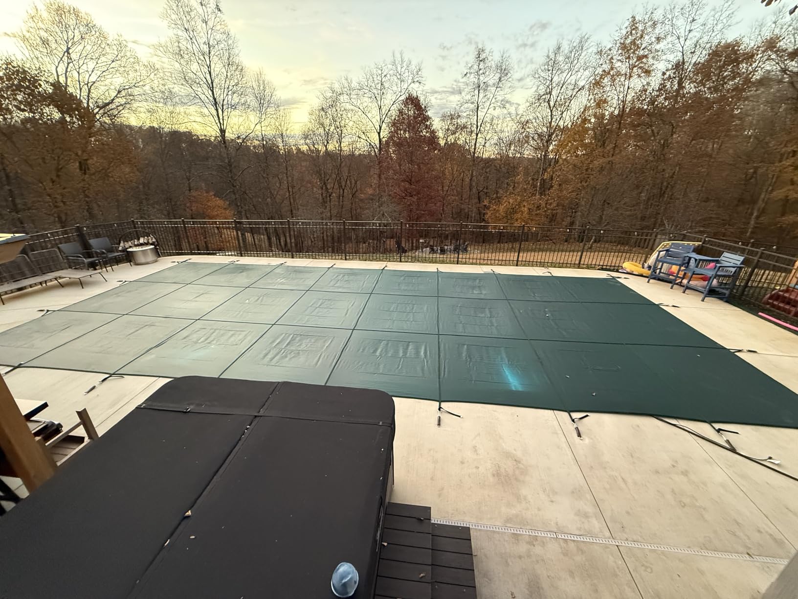Inground Pool Cover Safety Fits 12x24ft Rectangle Swimming Pool, Mesh Solid Pool Cover for Inground Pools,Winter Pool Safety Cover Includes Safety Net and Installation Tools Green customer photo 2