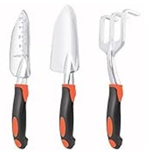 Garden Tools Set, 3 Pack Heavy Duty Gardening Tools Set Include Garden Shovel, Transplant Trowel and Hand Rake with Ergonomic Handle, Aluminum Alloy Lawn for Planting, Orange customer photo 1