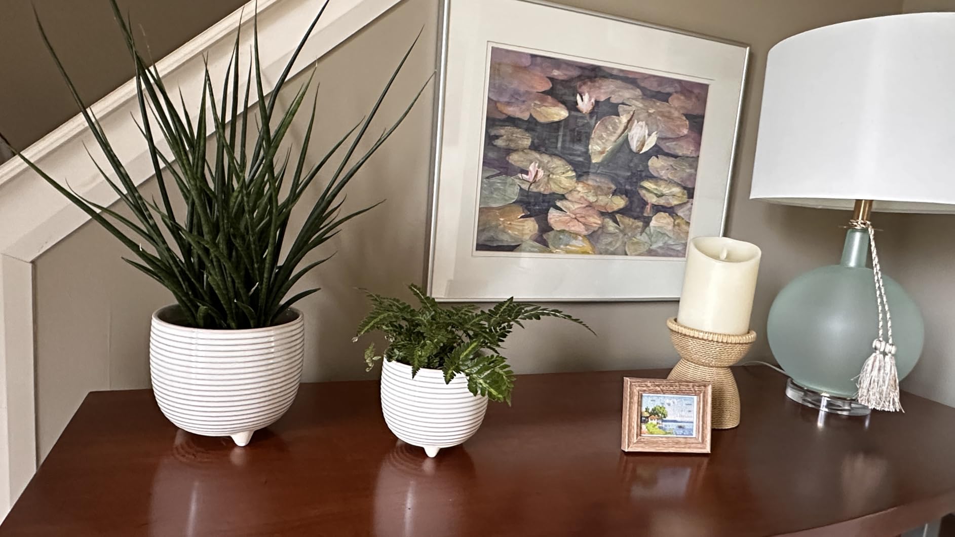 LE TAUCI Ceramic Plant Pots, 5.1 + 6.4 Inch Footed Pots for Plants, Modern Flower Pots for Home and Office, Indoor Planters with Drainage, Reactive Glaze White customer photo 2