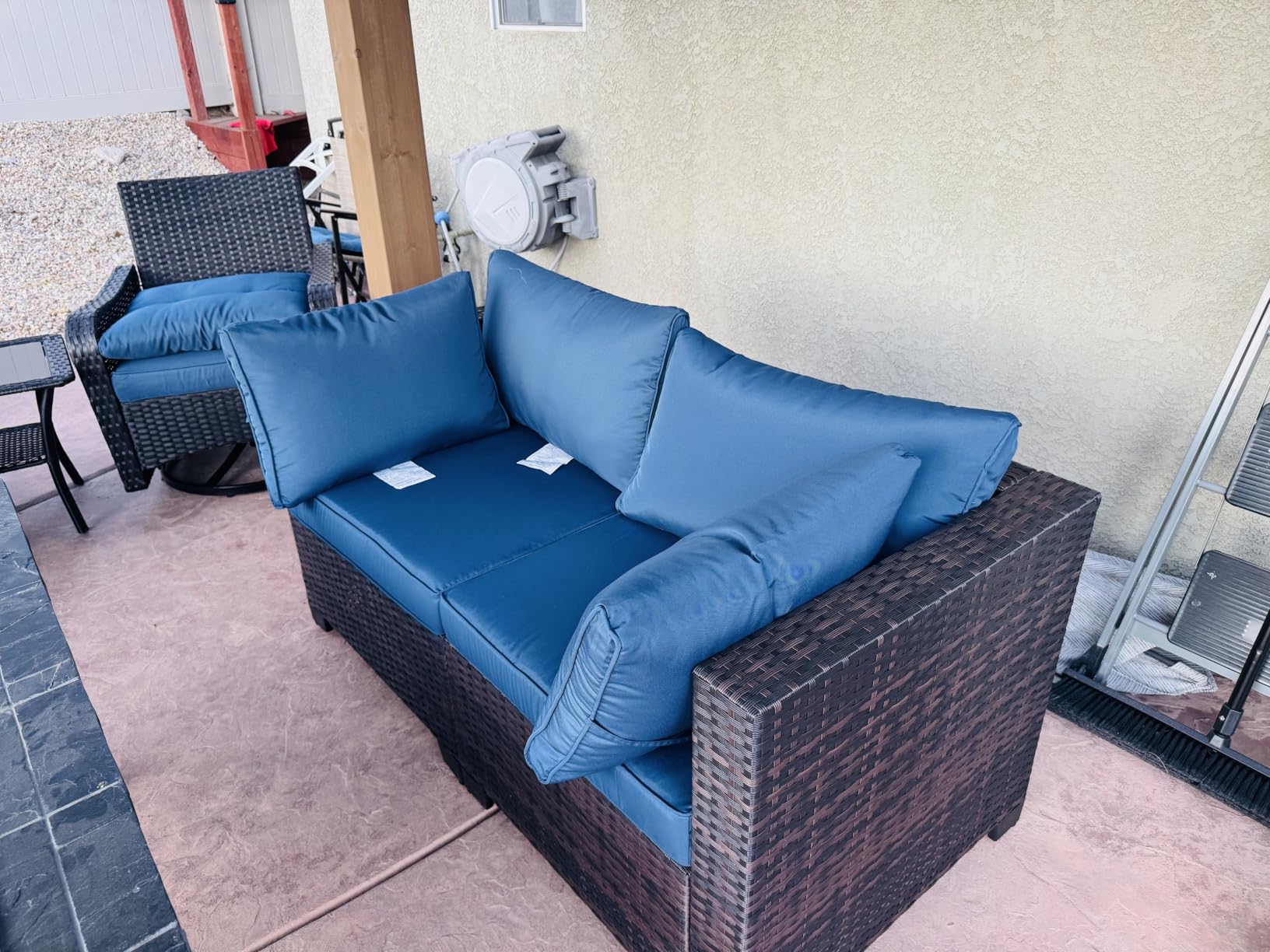 Kullavik 7 Piece Outdoor Wicker Patio Furniture Set with Fire Pit Table | Patio Conversation Set with 4