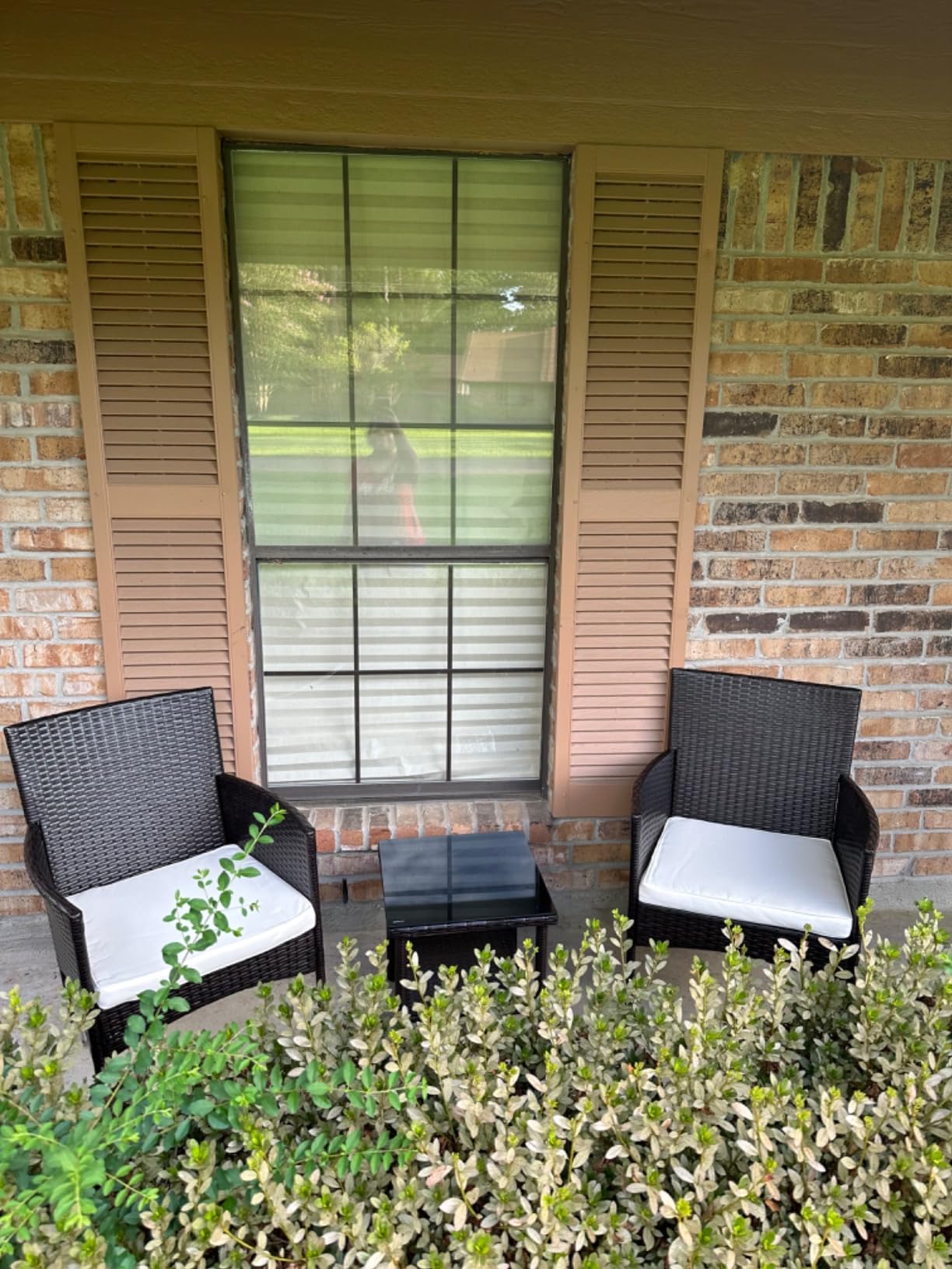 PayLessHere Set of 3 Outdoor Furniture Set Heavy Duty Patio Furniture Set Sturdy Conversation Set with 2 Rattan Chairs Glass Top Coffee Table Seat Cushions for Coffee Bar Poolside Patio Outdoor, Red customer photo 1