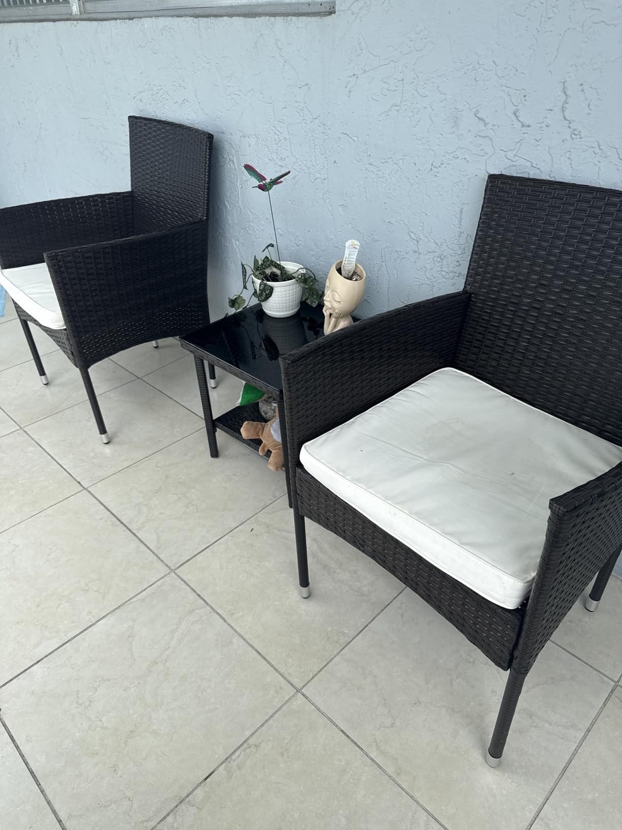 PayLessHere Set of 3 Outdoor Furniture Set Heavy Duty Patio Furniture Set Sturdy Conversation Set with 2 Rattan Chairs Glass Top Coffee Table Seat Cushions for Coffee Bar Poolside Patio Outdoor, Red customer photo 2