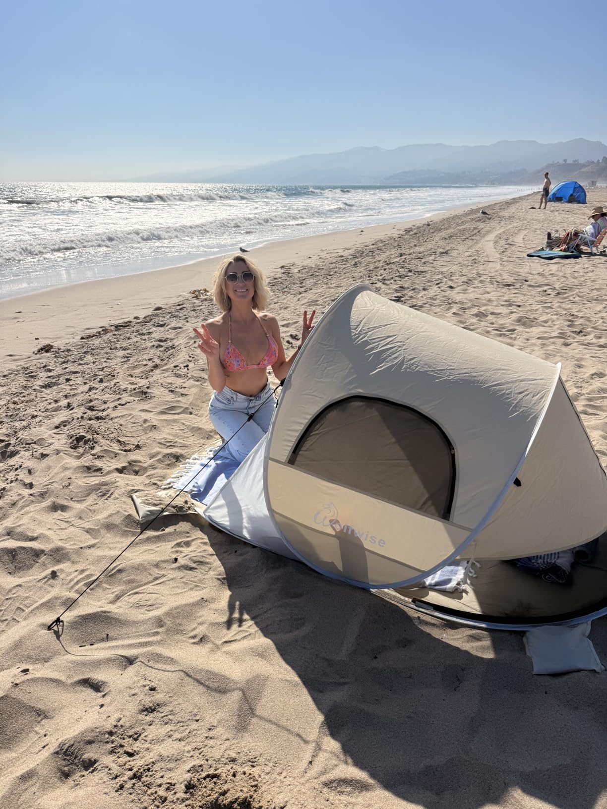 Wolfwise Pop up Beach Tent Sun Shelter with UPF50+ UV Protection, Instant Easy Setup Popup Beach Shade Canopy for 3 Person, Portable & Foldable with Carring Bag, 87 x57x47 in, Beige customer photo 1