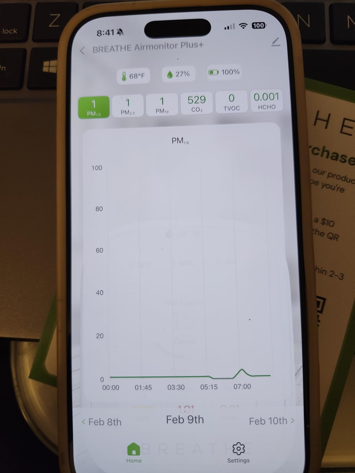 BREATHE Airmonitor Plus Indoor Air Quality Monitor w/CO₂, PM & App. Gen 2. customer photo 2
