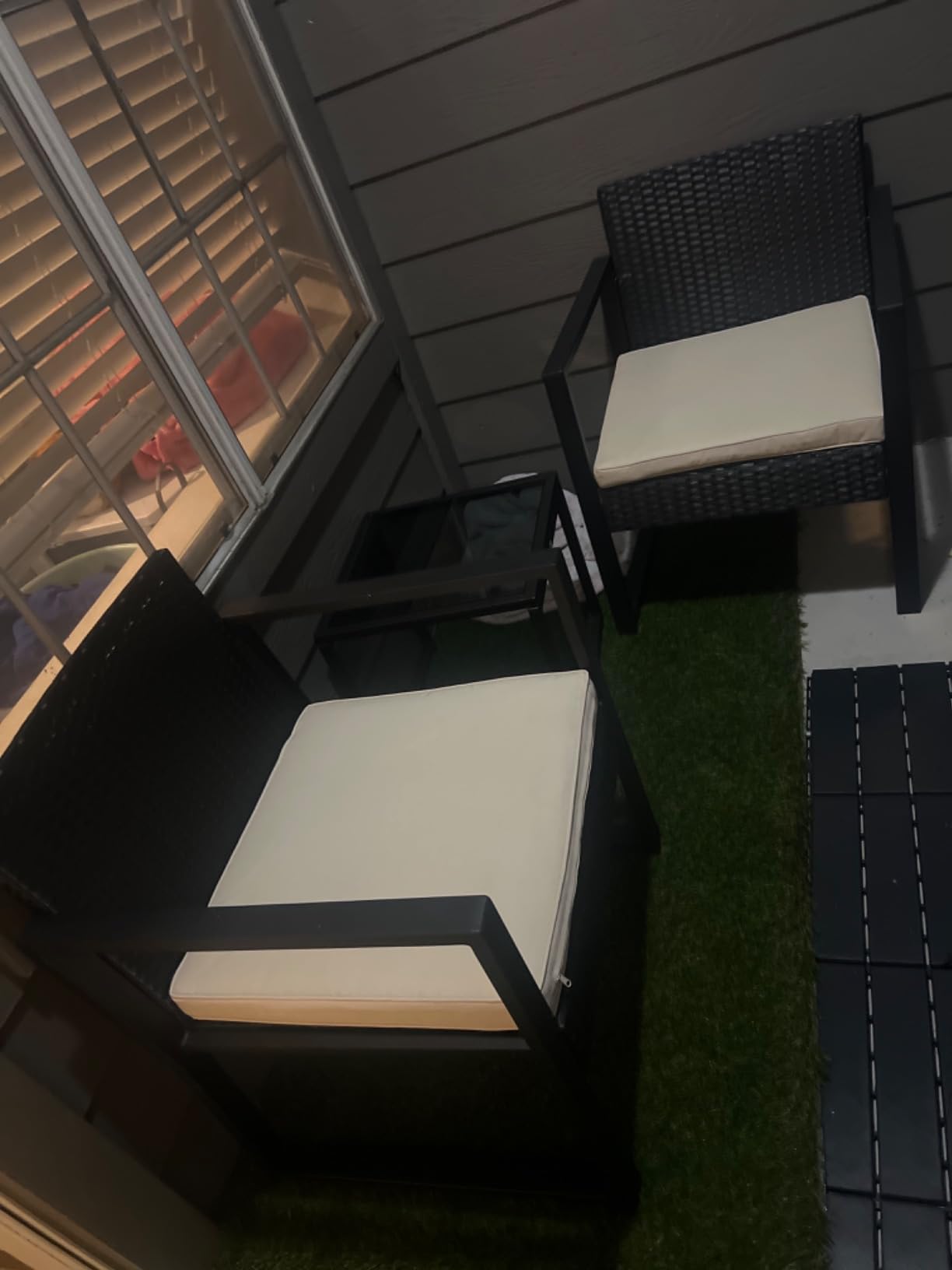 PayLessHere | 3-Piece Outdoor Patio Furniture Set | Khaki | Modern Rattan Bistro Set with Cushioned Chairs & Tempered Glass Coffee Table | Indoor & Outdoor Seating | for Balcony, Garden, Poolside customer photo 1