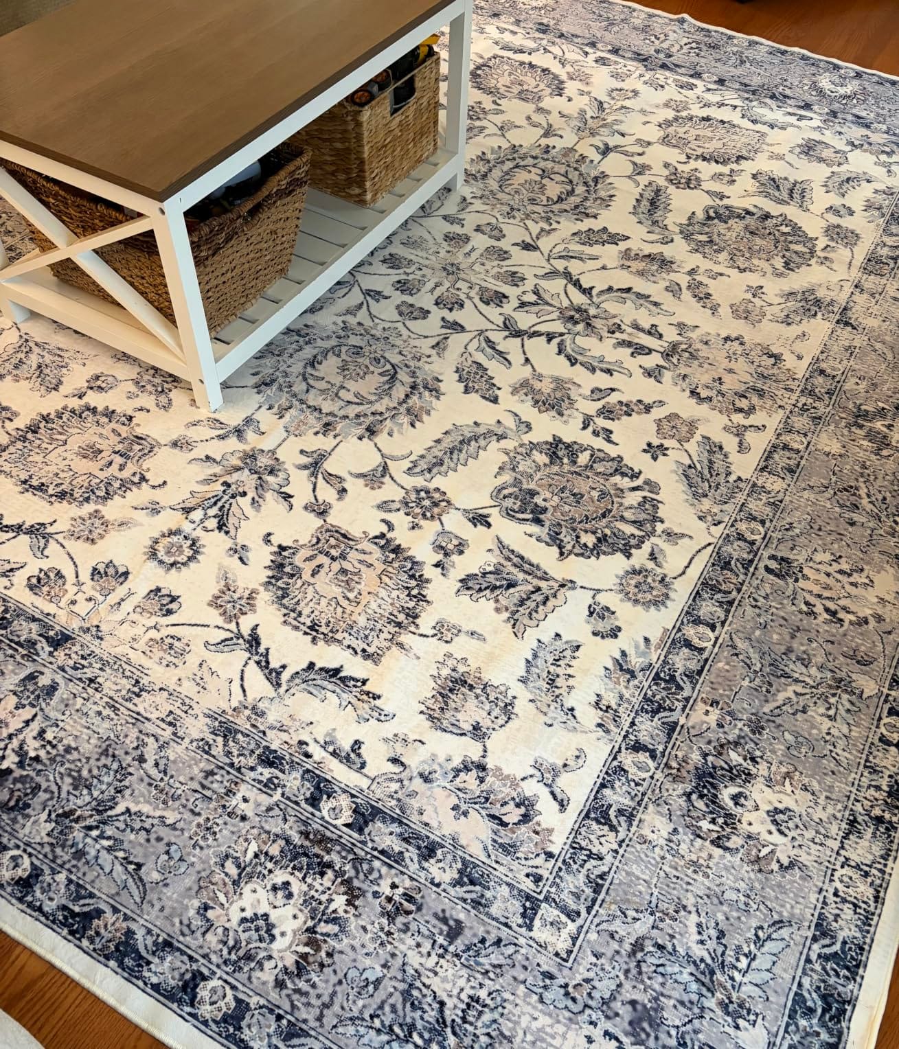 CHAMPLANT 5x7 Washable Area Rug Gray Vintage Traditional Floor Cover Foldable Thin Kitchen Accent Indoor Distressed Non Slip Carpet Floral Print Mat Bedroom Living Room Bathroom customer photo 1