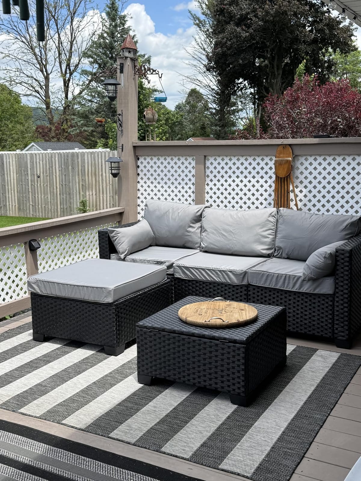 Rattaner 3 Pieces Patio Furniture Set Outdoor Sectional Wicker Patio Furniture Patio Couch with Ottoman and Outdoor Storage Table All-Weather Anti-Slip Cushions Waterproof Covers, Light Grey customer photo 2