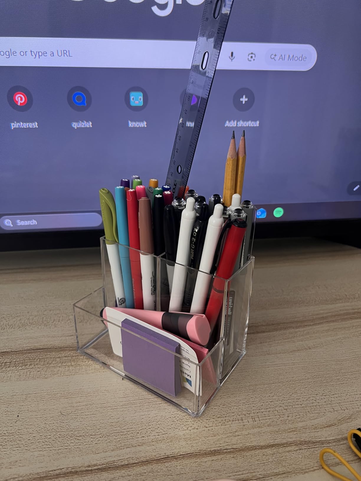 Acrylic Pen Holder for Desk, Pencil Holder for Home, Classroom | Plastic Marker Holder with 3 Compartments, Pencil Organizer for Office, Makeup Brush Holder for Bathroom, Remote Holder customer photo 1