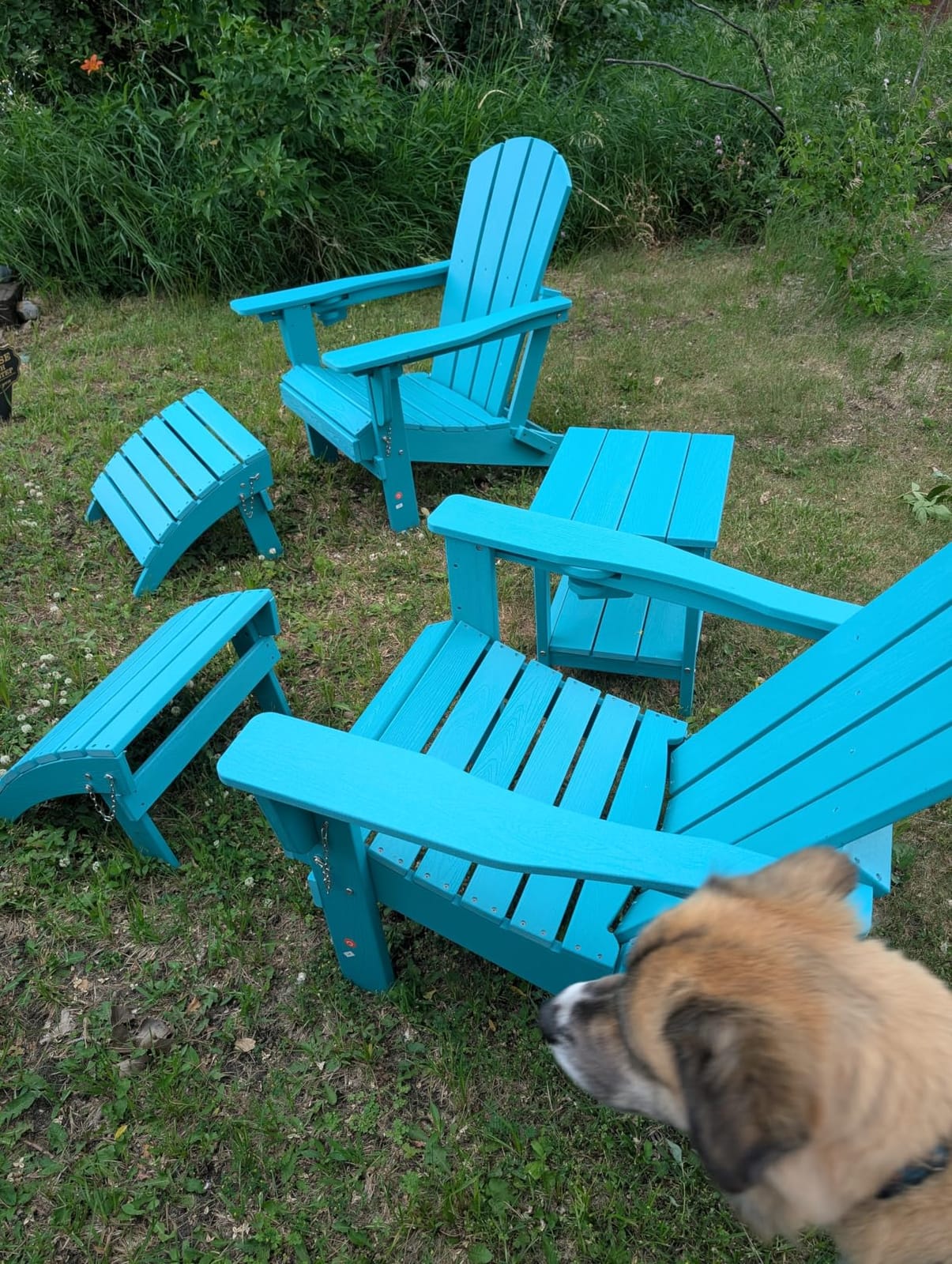 SERWALL 5-Piece HDPE Adirondack Chair and Ottoman and Table Set, Blue customer photo 1