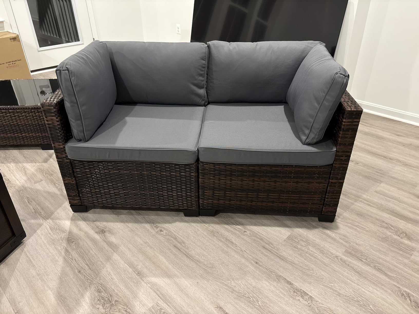 Qsun 7 Pieces Outdoor Patio Furniture Set, PE Rattan Outdoor Wicker Sectional Furniture Sofa Set, with Cushions and Glass Coffee Table, for Balcony, Porch, Garden, Grey customer photo 1