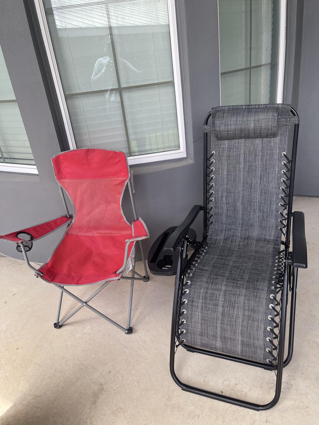 Nazhura Set of 2 Relaxing Recliners Patio Chairs Adjustable Steel Mesh Zero Gravity Lounge Chair Beach Chairs with Pillow and Cup Holder(Grey) customer photo 2