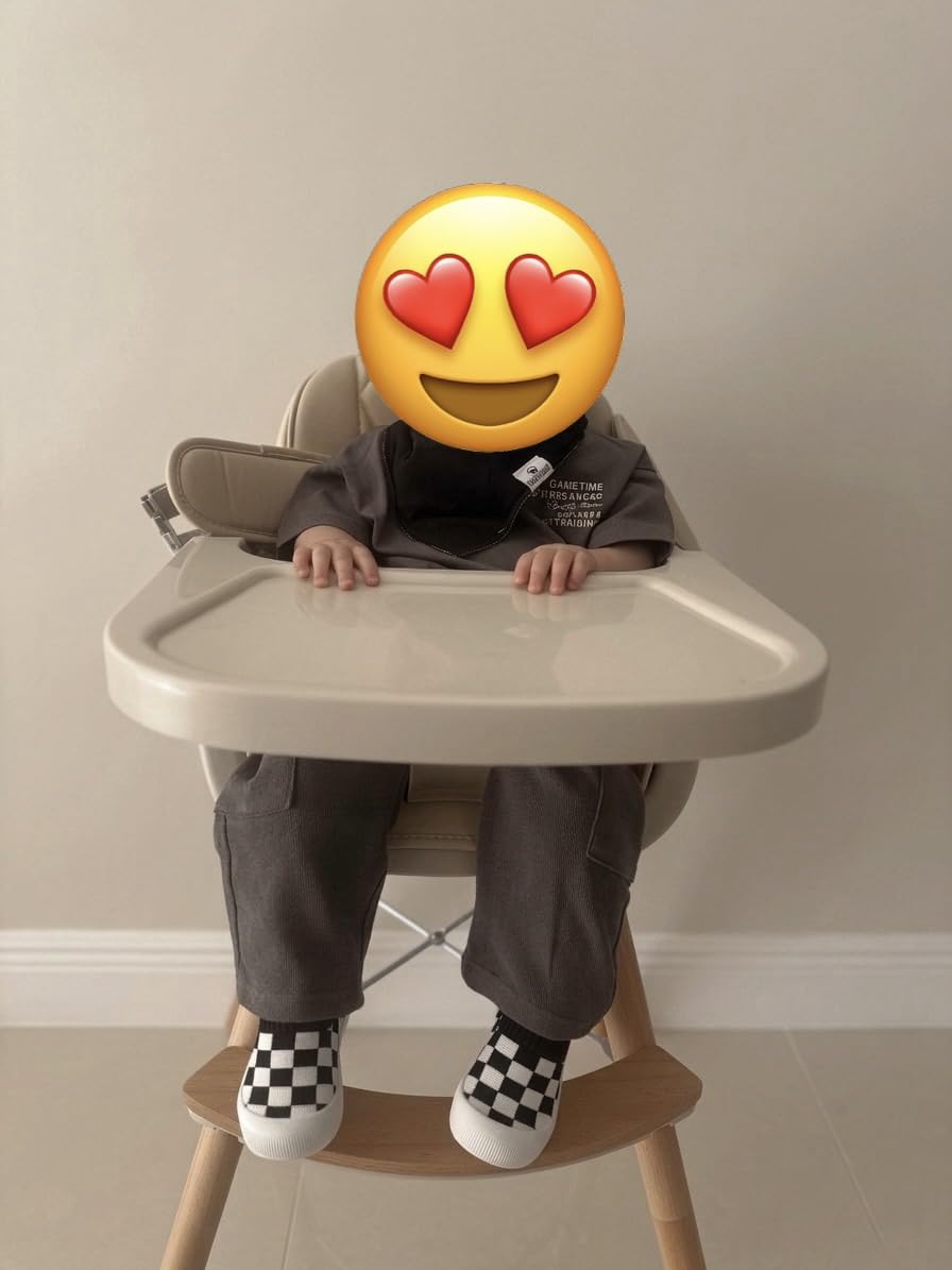 Mallify 3-in-1 Wooden High Chair, Convertible High Chairs for Babies and Toddlers, Baby Highchair with Adjustable Legs & Dishwasher-Safe Tray, Sleek Hardwood & Premium PU Cushion, Beige customer photo 2