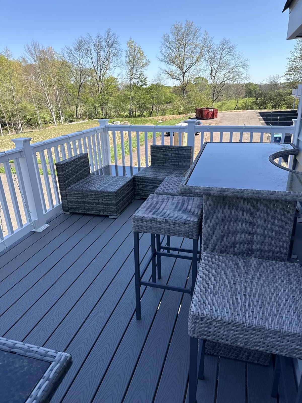 Outsunny 5 Piece Wicker Outdoor Bar Set with Glass Table Top Dark Gray | High Top Outdoor Table and Chairs, Height Patio Set, 2 Tier Storage Shelf, 4 Bar Stools, for Garden, Poolside customer photo 1