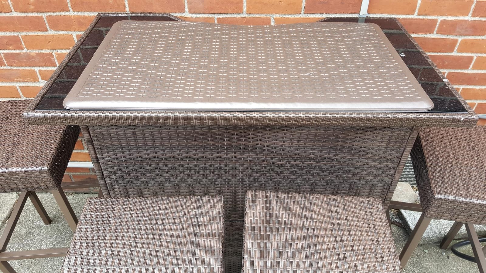 Outsunny 5 Piece Wicker Outdoor Bar Set with Glass Table Top Dark Gray | High Top Outdoor Table and Chairs, Height Patio Set, 2 Tier Storage Shelf, 4 Bar Stools, for Garden, Poolside customer photo 2