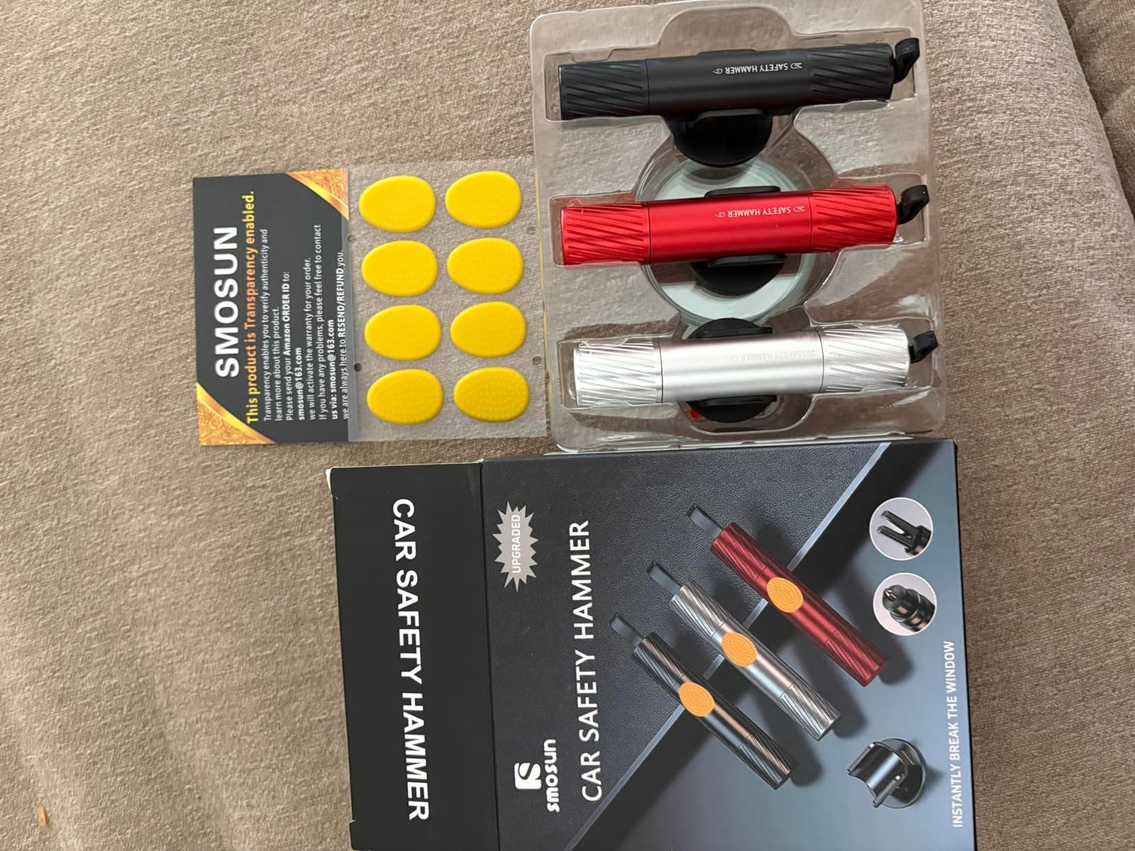 smosun Safehammer - 2026 Upgraded Safe Hammer Glass Breaker Under Water, Car Hammer Seatbelt Cutter Window Breaker Emergency Escape Tool, Safehammer Glass Breaker for New Cars (3PCS) customer photo 1