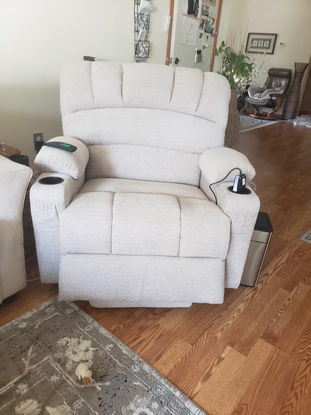 MCombo Oversized Power Lift Recliner Chair for Big and Tall Elderly, R7092 | Heat & Massage, Wider seat, USB & Type C Charging, Cup Holders, FSC, Pet-friendly Chenille Fabric (Large-Wide, Dark Grey) customer photo 1