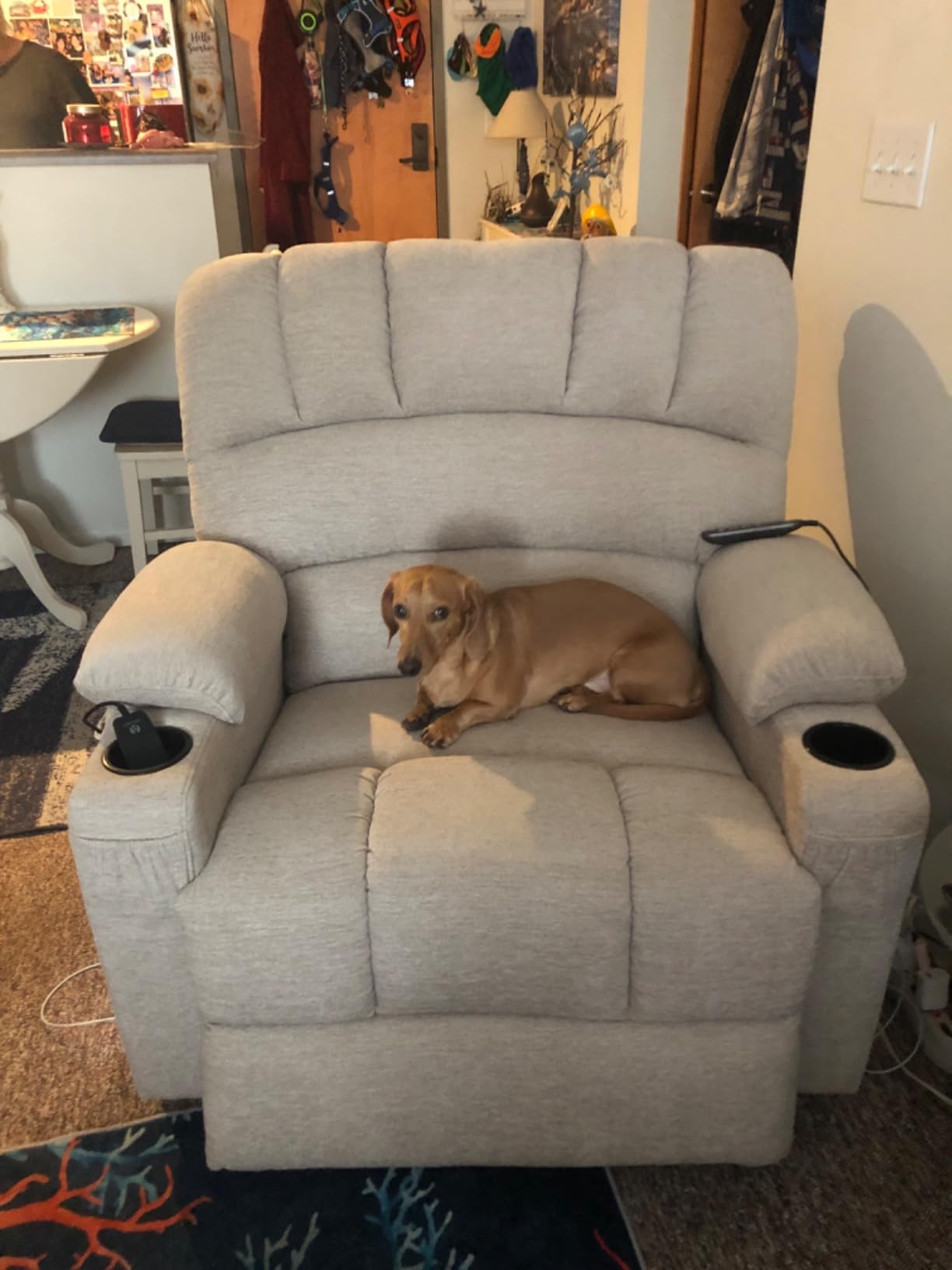 MCombo Oversized Power Lift Recliner Chair for Big and Tall Elderly, R7092 | Heat & Massage, Wider seat, USB & Type C Charging, Cup Holders, FSC, Pet-friendly Chenille Fabric (Large-Wide, Dark Grey) customer photo 2