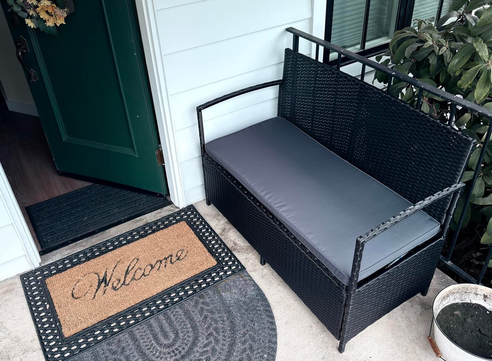 Greesum Patio Loveseat PE Rattan Wicker Outdoor Furniture,Black & Gray customer photo 2
