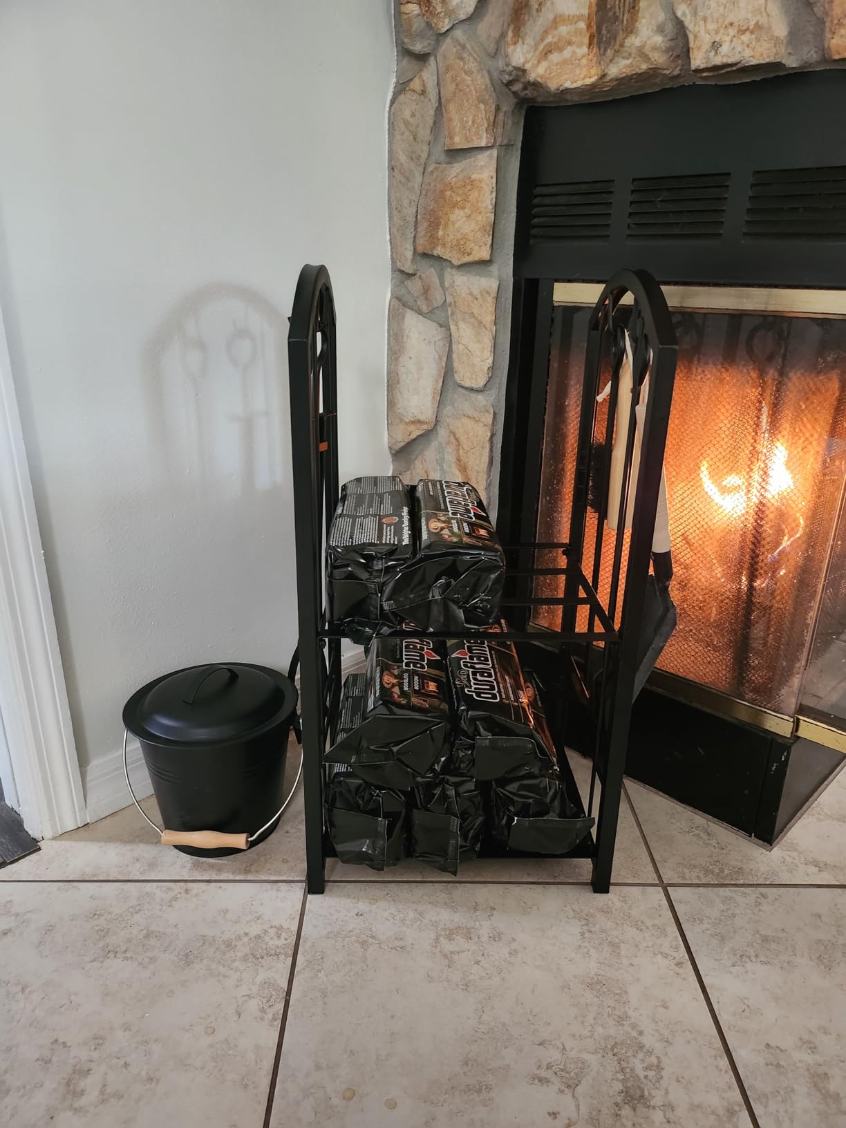 Fire Beauty Wrought Iron Firewood Log Rack with 4 Pcs Fireplace Tools Black customer photo 1